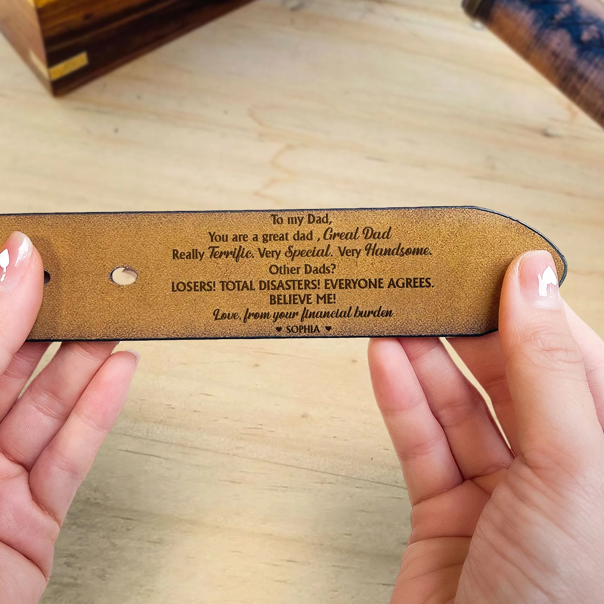 You Are A Great Dad - Personalized Engraved Leather Belt - Image 2