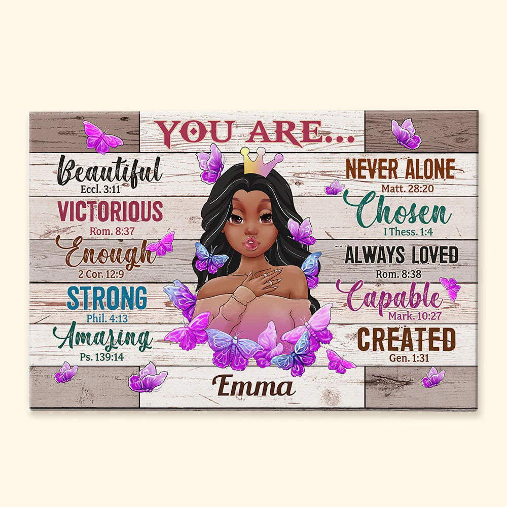 You Are Beautiful Never Alone - Personalized Poster/Wrapped Canvas - Birthday Gift For Girls, Black Girls, Daughters, Grand-daughters, Friends