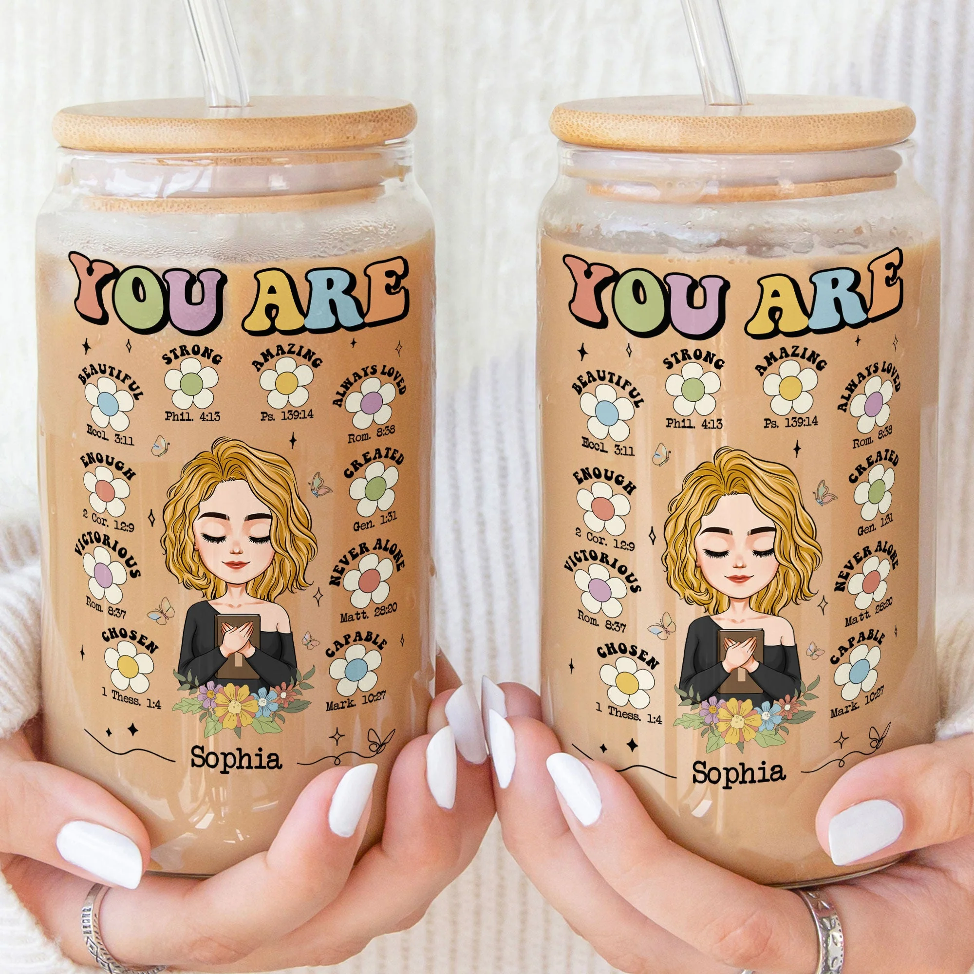 You Are Beautiful - Personalized Clear Glass Cup - Image 3