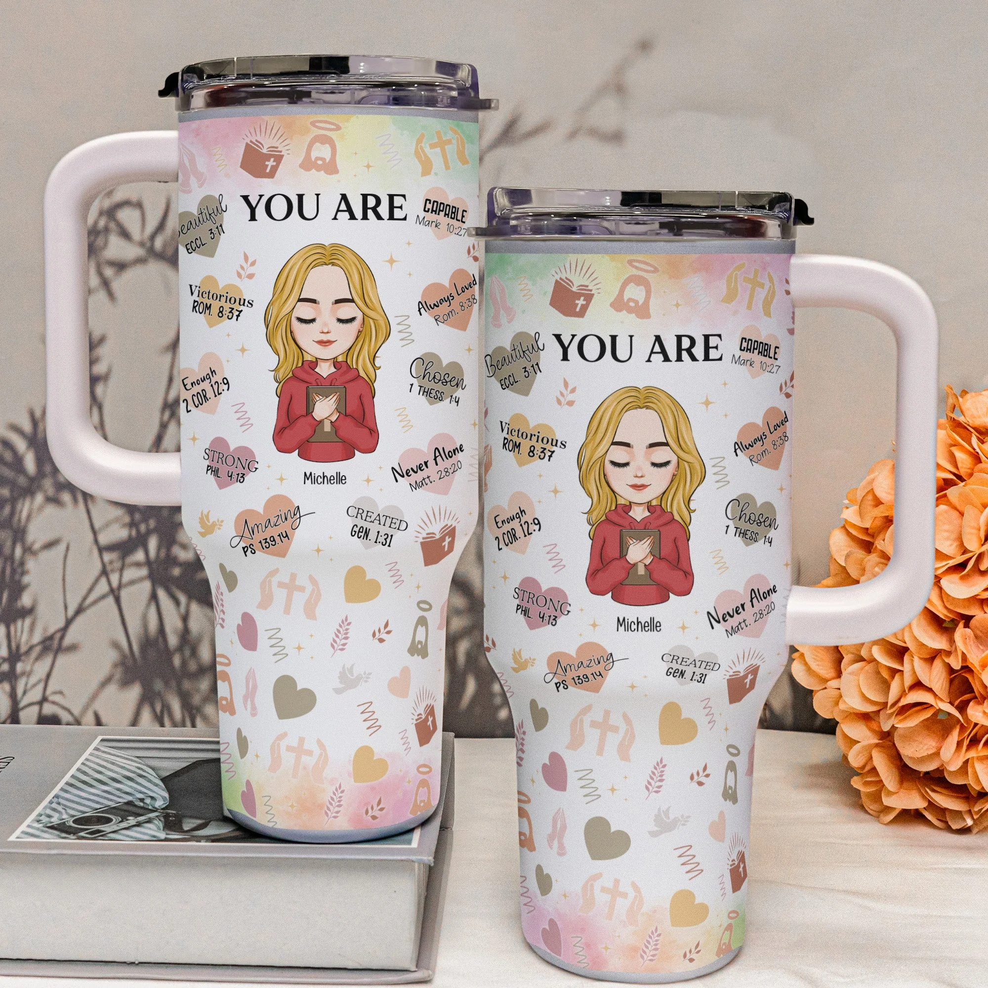 You Are Bible Verse Christian Gift For Women - Personalized 40oz Tumbler With Straw - Image 3