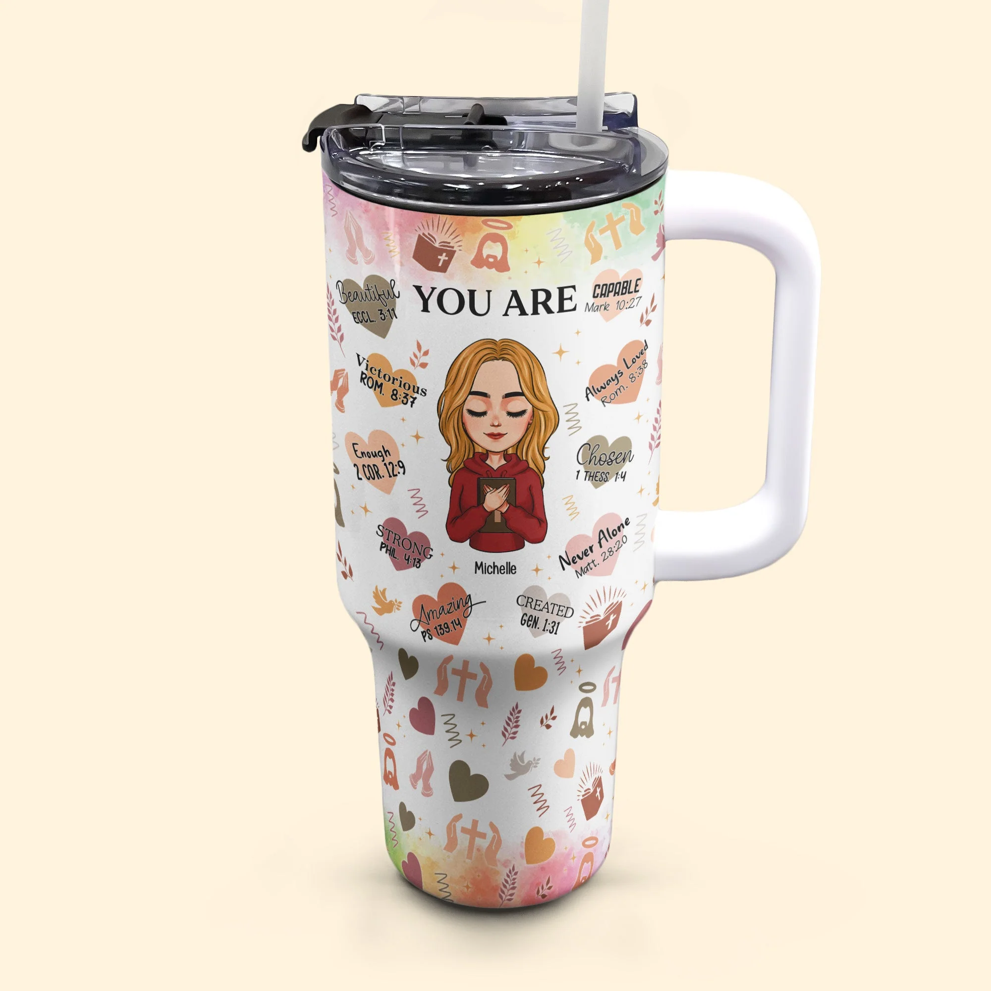 You Are Bible Verse Christian Gift For Women - Personalized 40oz Tumbler With Straw - Image 5