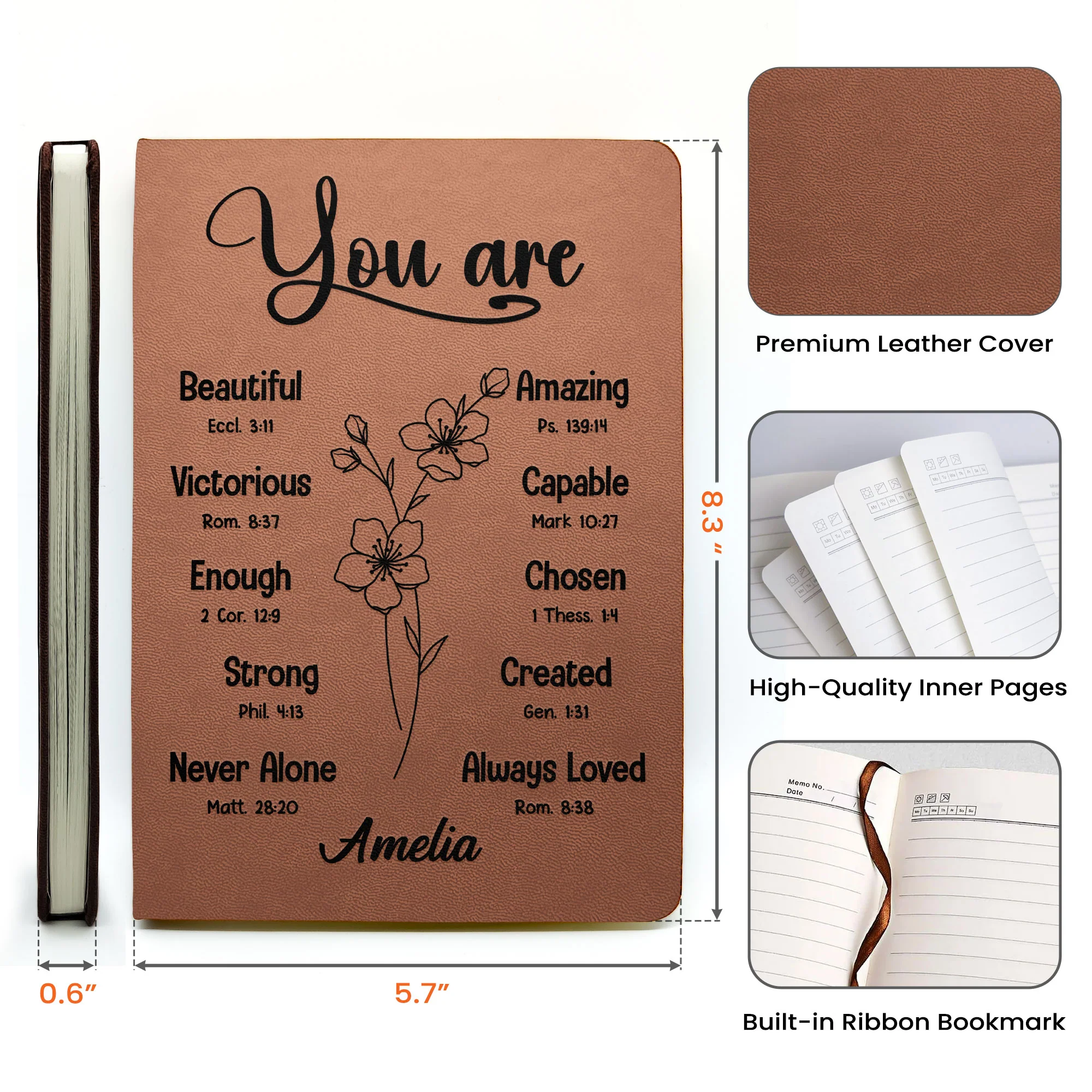 You Are Bible Verse Christian Gift For Women - Personalized Leather Journal - Image 7