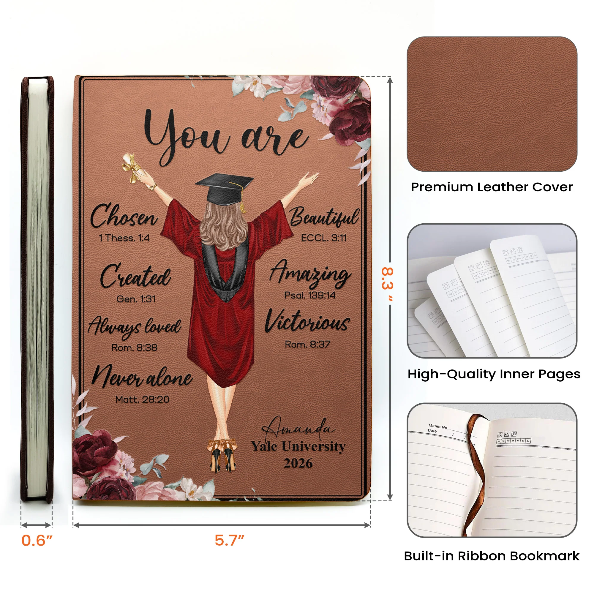 You Are Chosen Created Loved Graduated - Personalized Leather Journal - Image 5