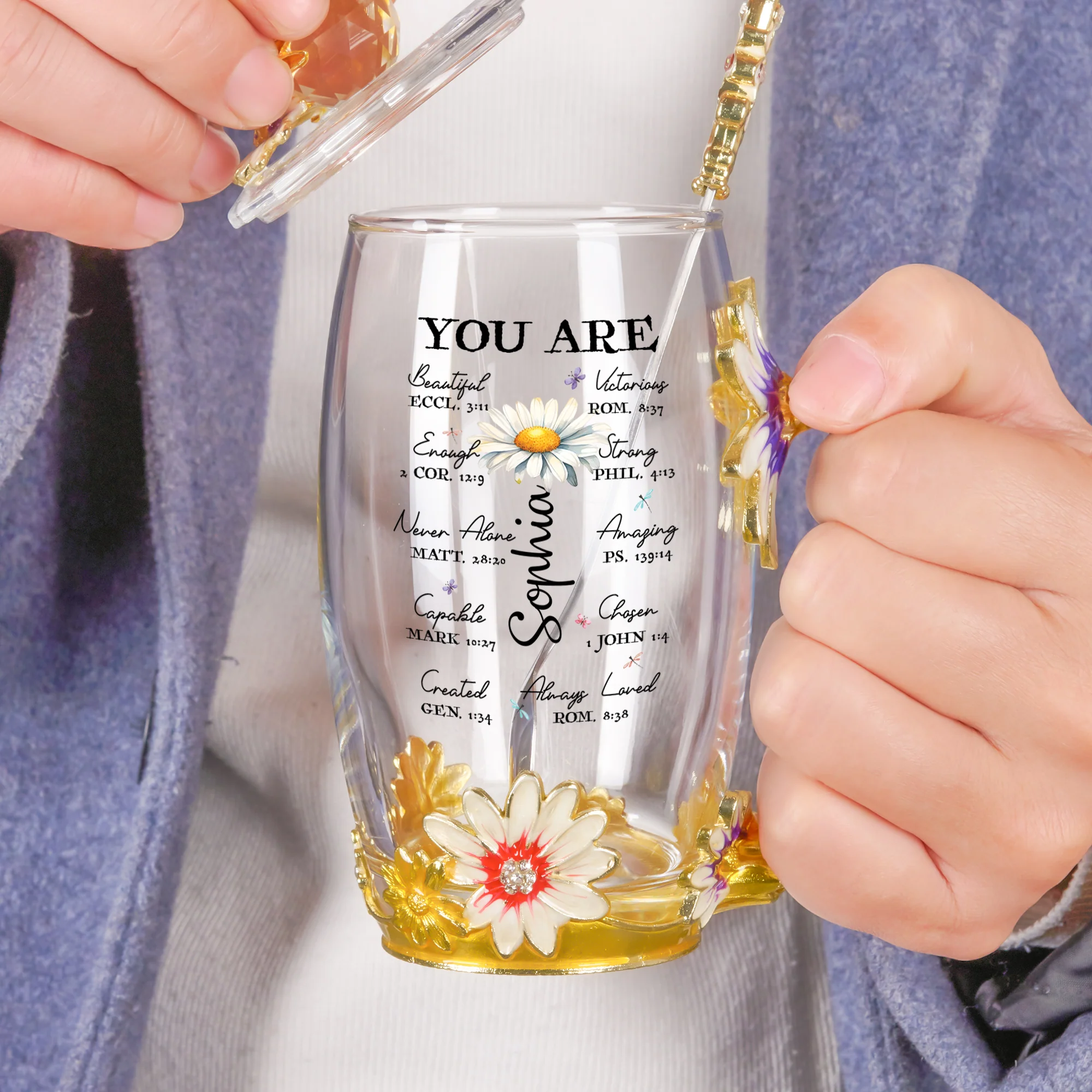 You Are Gifts - Personalized Enamel Flower Tea Cup - Image 3