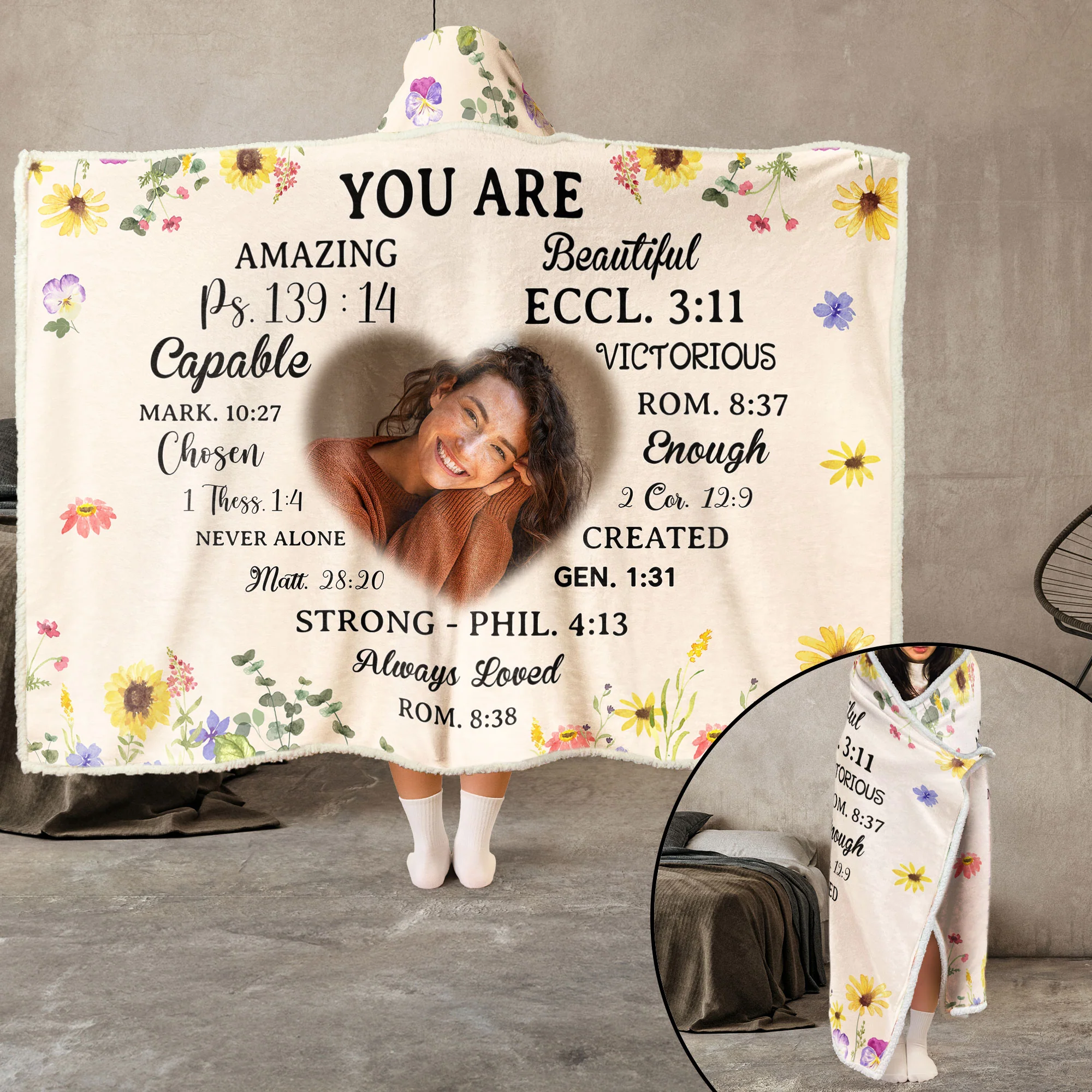 You Are Loved Affirmation - Personalized Photo Wearable Blanket Hoodie - Image 2