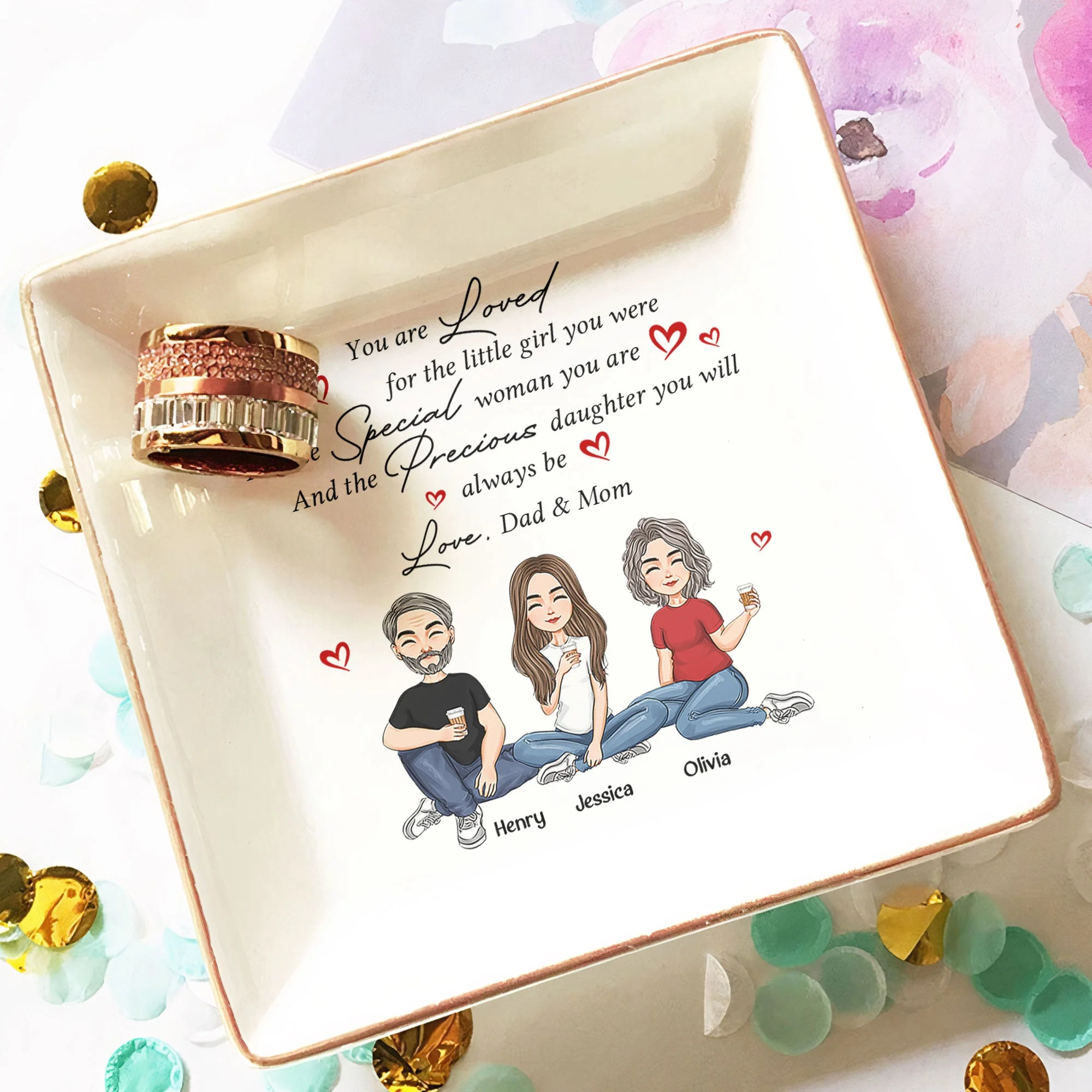 You Are Loved For The Little Girl You Were - Personalized Jewelry Dish - Image 3