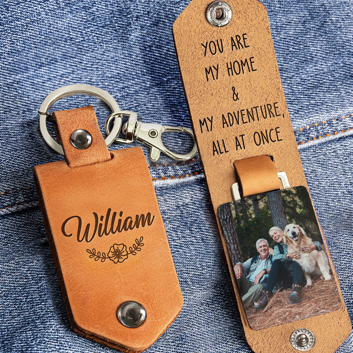 You Are My Home & My Adventure, All At Once - Personalized Leather Photo Keychain - Image 4
