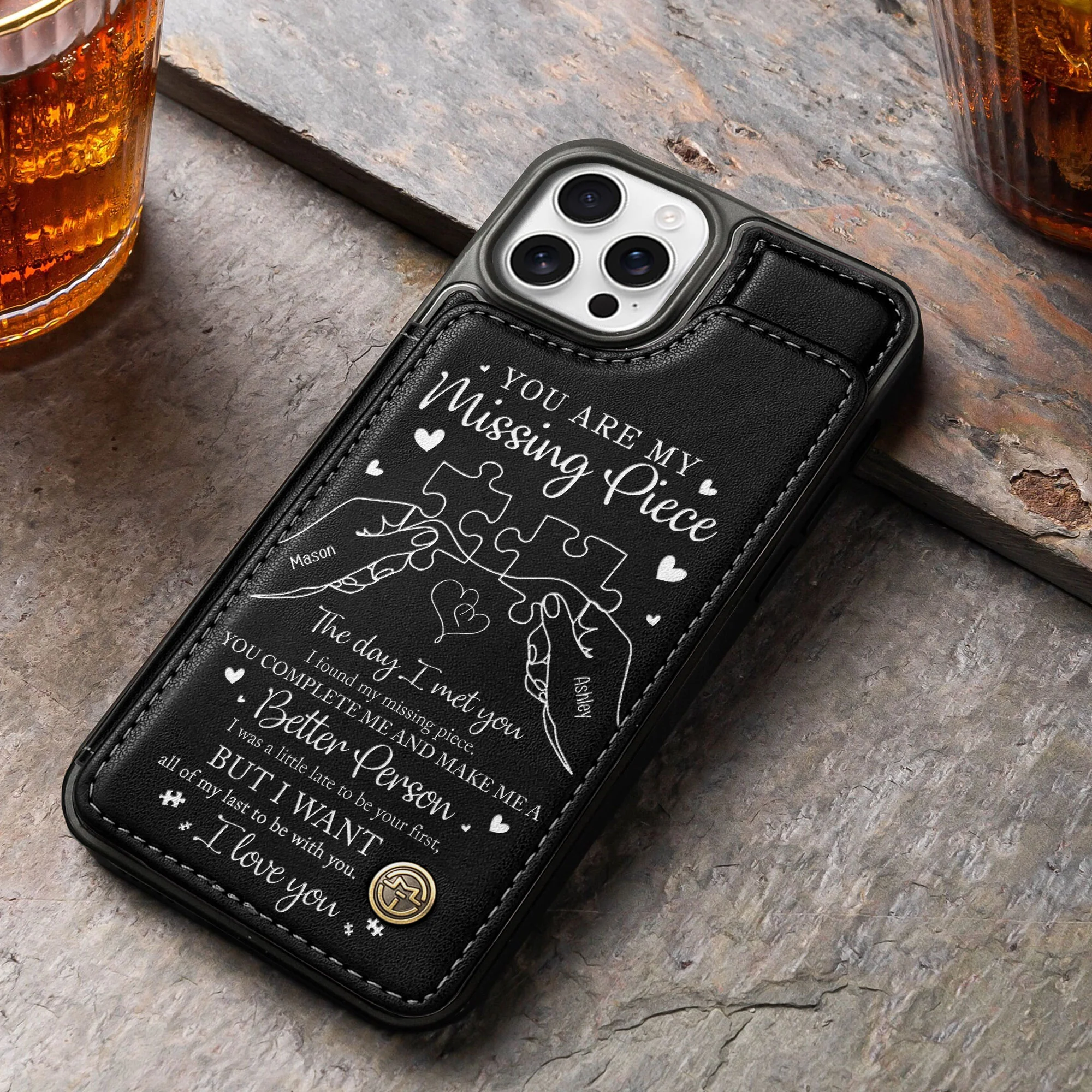 You Are My Missing Piece - Personalized Leather Flip Wallet Phone Case - Image 3