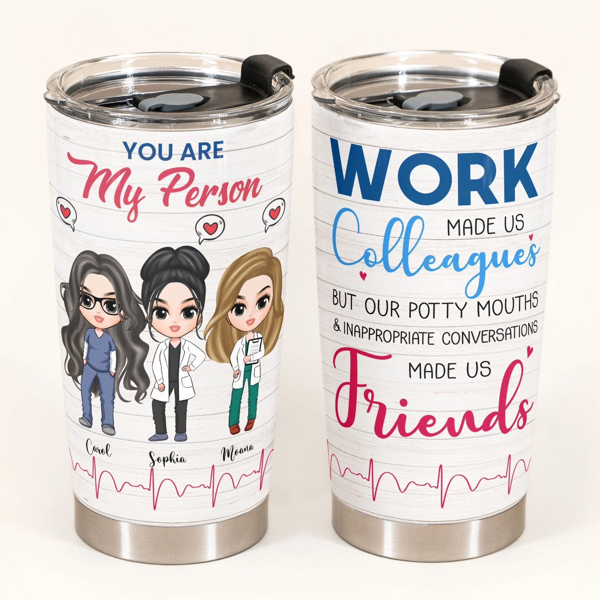 You Are My Person - Personalized Tumbler Cup - Birthday Gift For Nursing Colleagues - Cute Chibi Nurse - Image 2