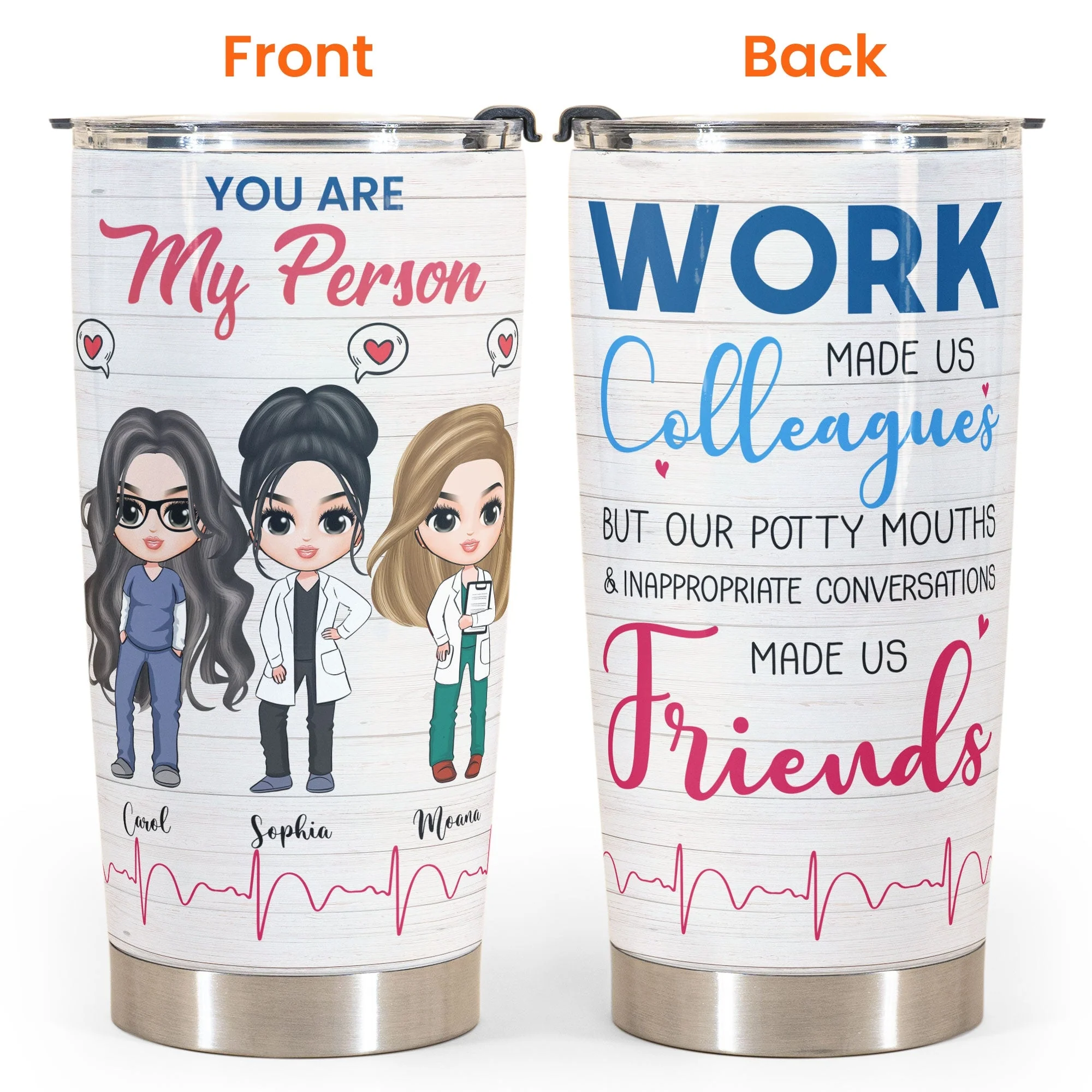 You Are My Person - Personalized Tumbler Cup - Birthday Gift For Nursing Colleagues - Cute Chibi Nurse - Image 4