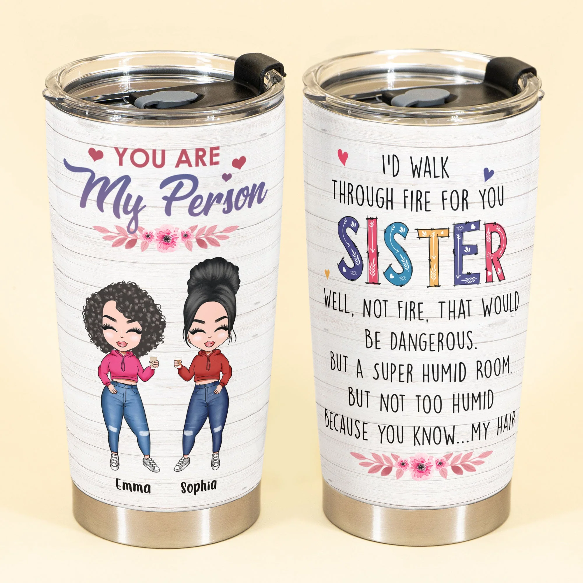 You Are My Person - Personalized Tumbler Cup - Birthday Gift For Sister - Chibi Girl - Image 2