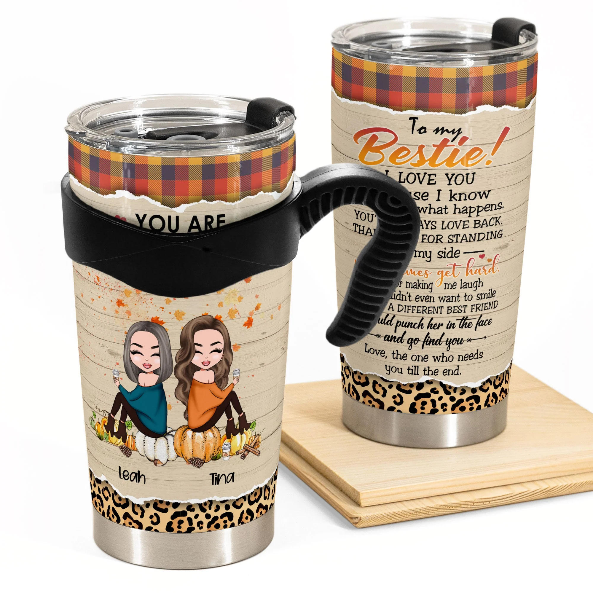 You Are My Person - Personalized Tumbler Cup - Fall Season Gift For Besties - Cartoon Autumn Friends - Image 2