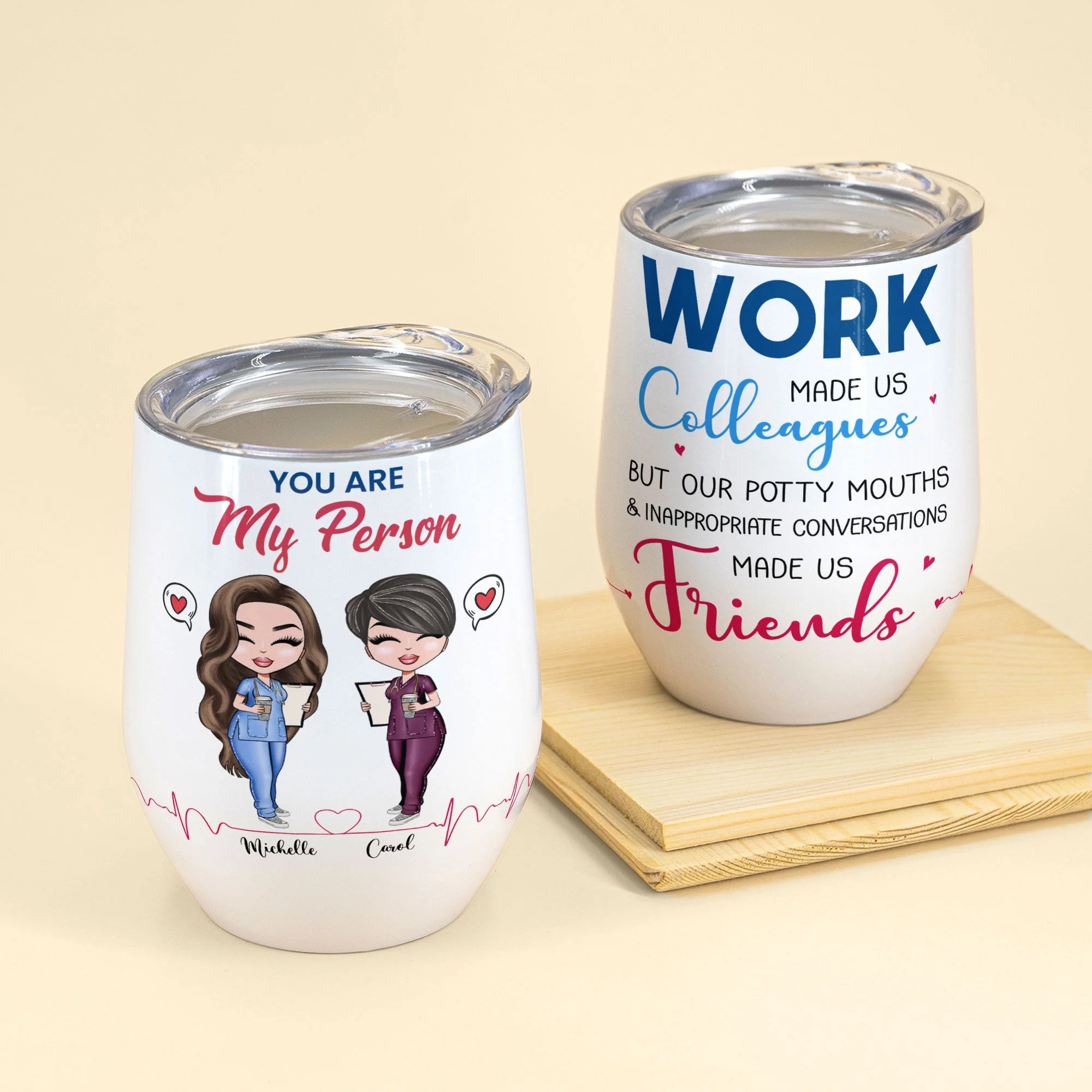 You Are My Person - Personalized Wine Tumbler - Gift For Best Friends - Cartoon Nurse