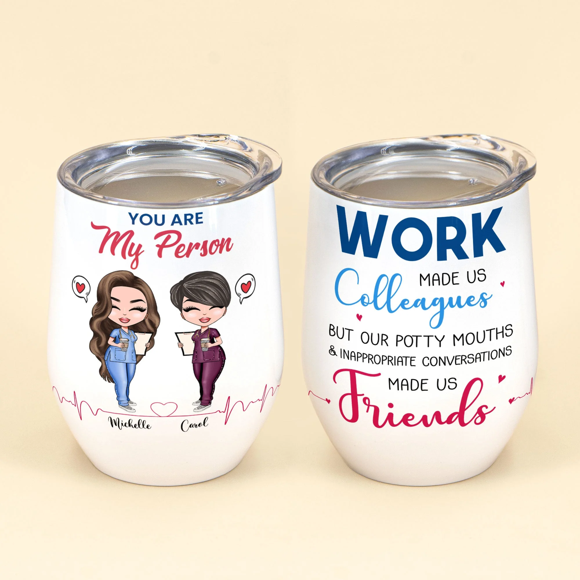 You Are My Person - Personalized Wine Tumbler - Gift For Best Friends - Cartoon Nurse - Image 2