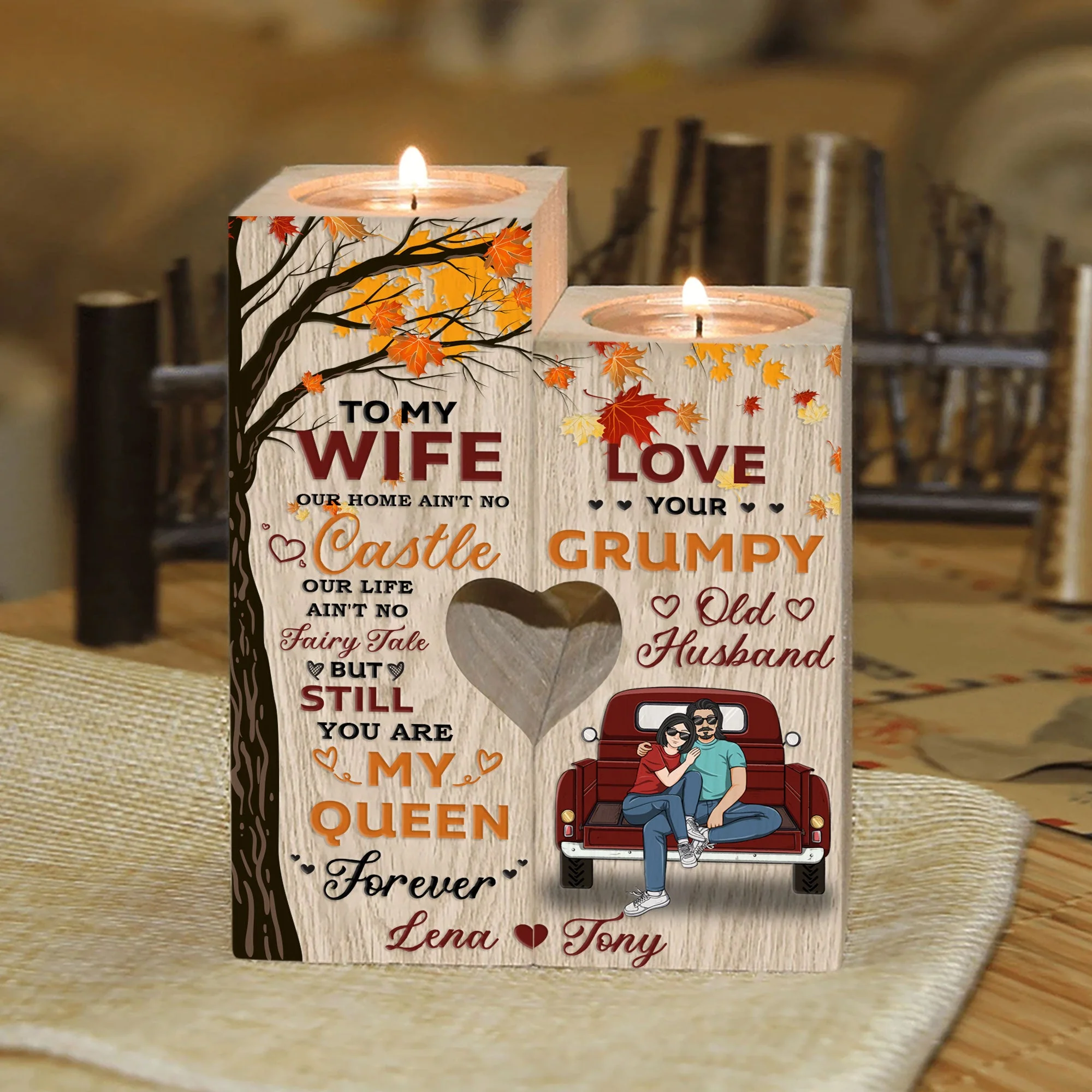 You Are My Queen/King Forever - Personalized Wood Candle Holder - Anniversary, Birthday Gift For Spouse, Husband, Wife, Lover, Boyfriend, Girlfriend - Image 3
