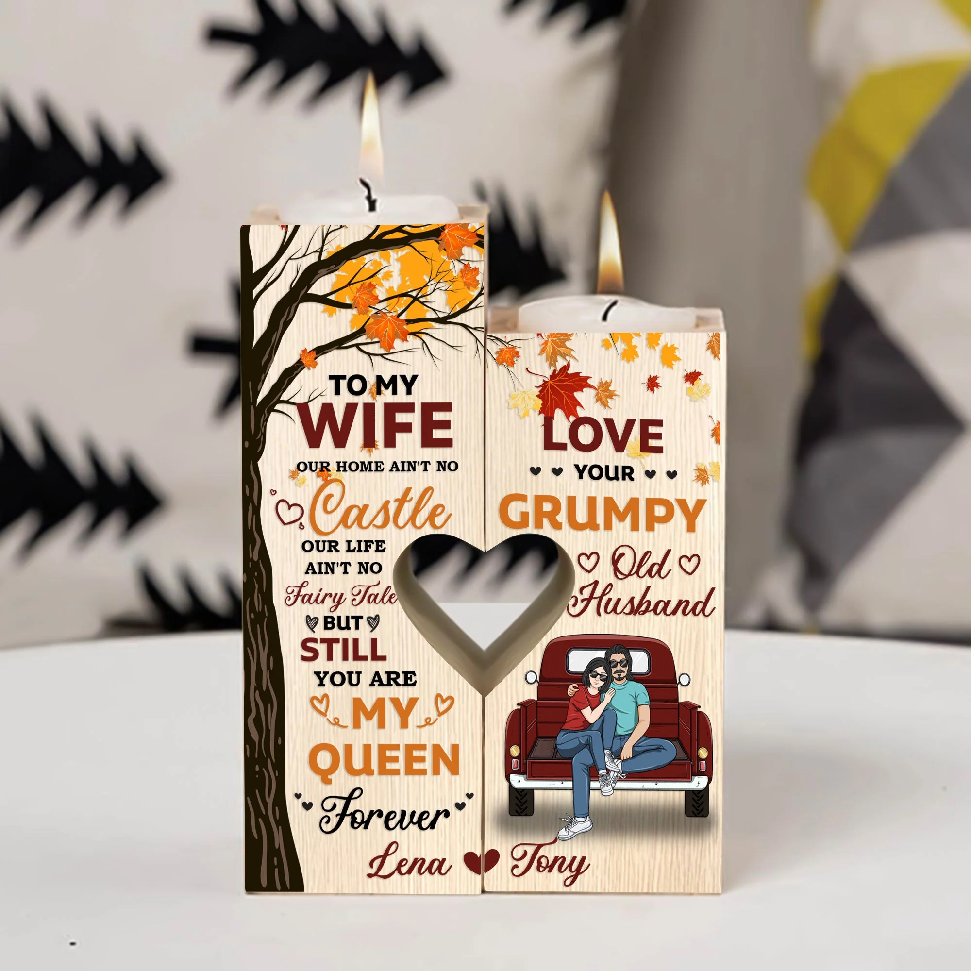 You Are My Queen/King Forever - Personalized Wood Candle Holder - Anniversary, Birthday Gift For Spouse, Husband, Wife, Lover, Boyfriend, Girlfriend - Image 4