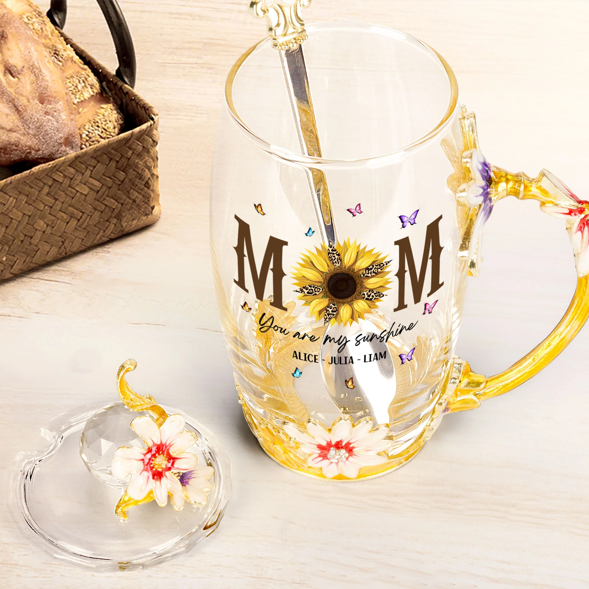 You Are My Sunshine - Personalized Enamel Flower Tea Cup - Image 3