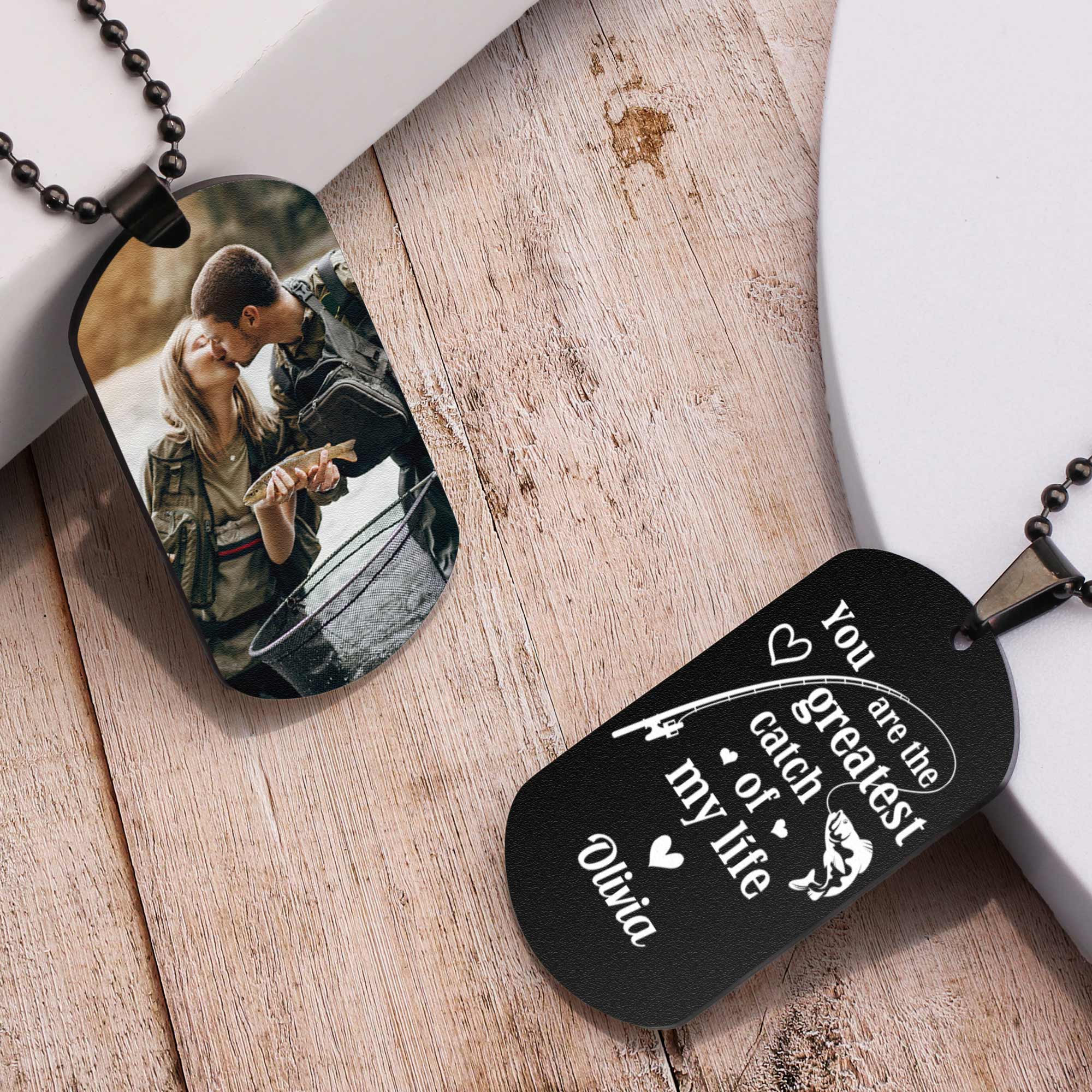 You Are The Greatest Catch Of My Life - Personalized Photo Dog Tag Necklace - Image 5