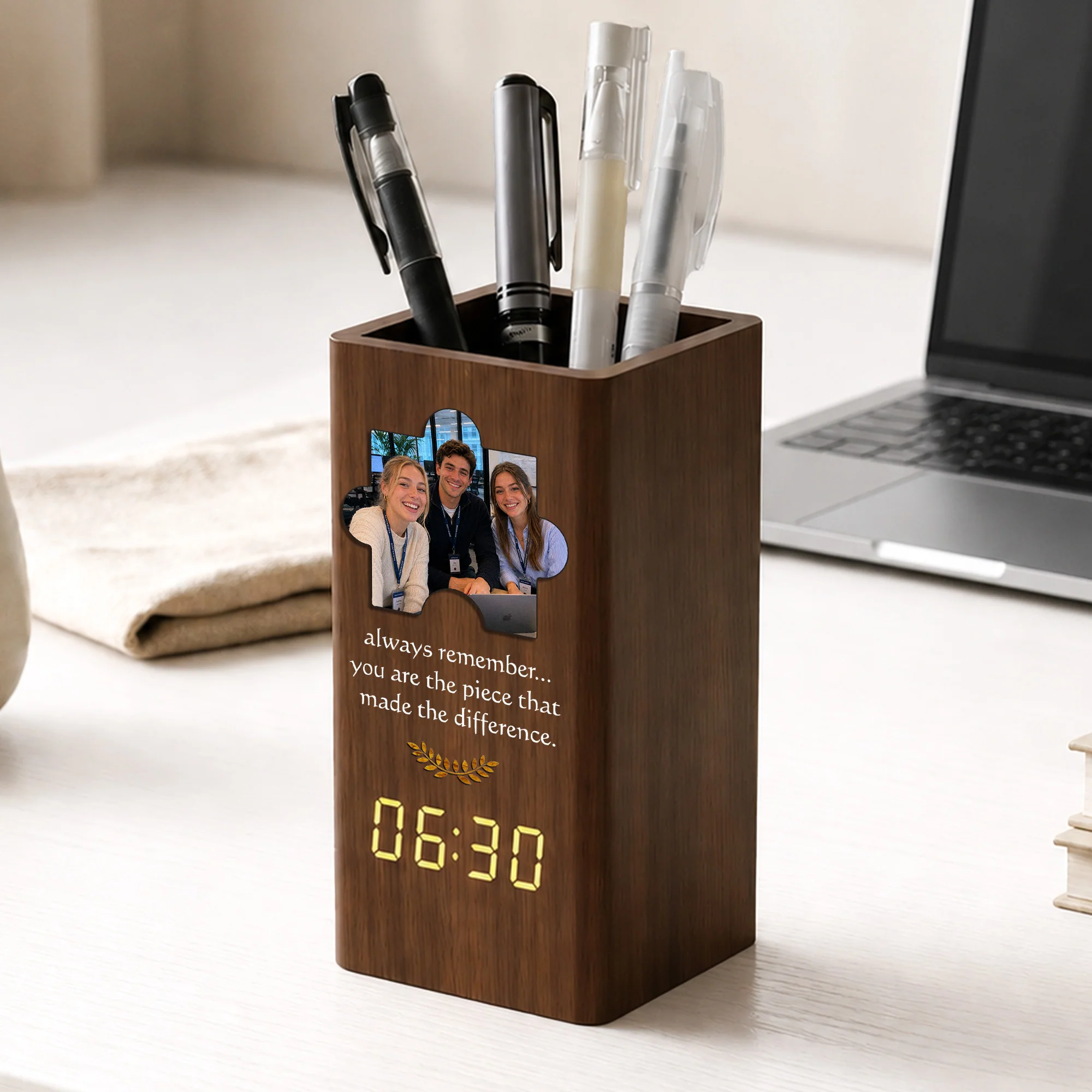 You Are The Piece That Made The Difference - Personalized Pen Holder With Clock - Image 2