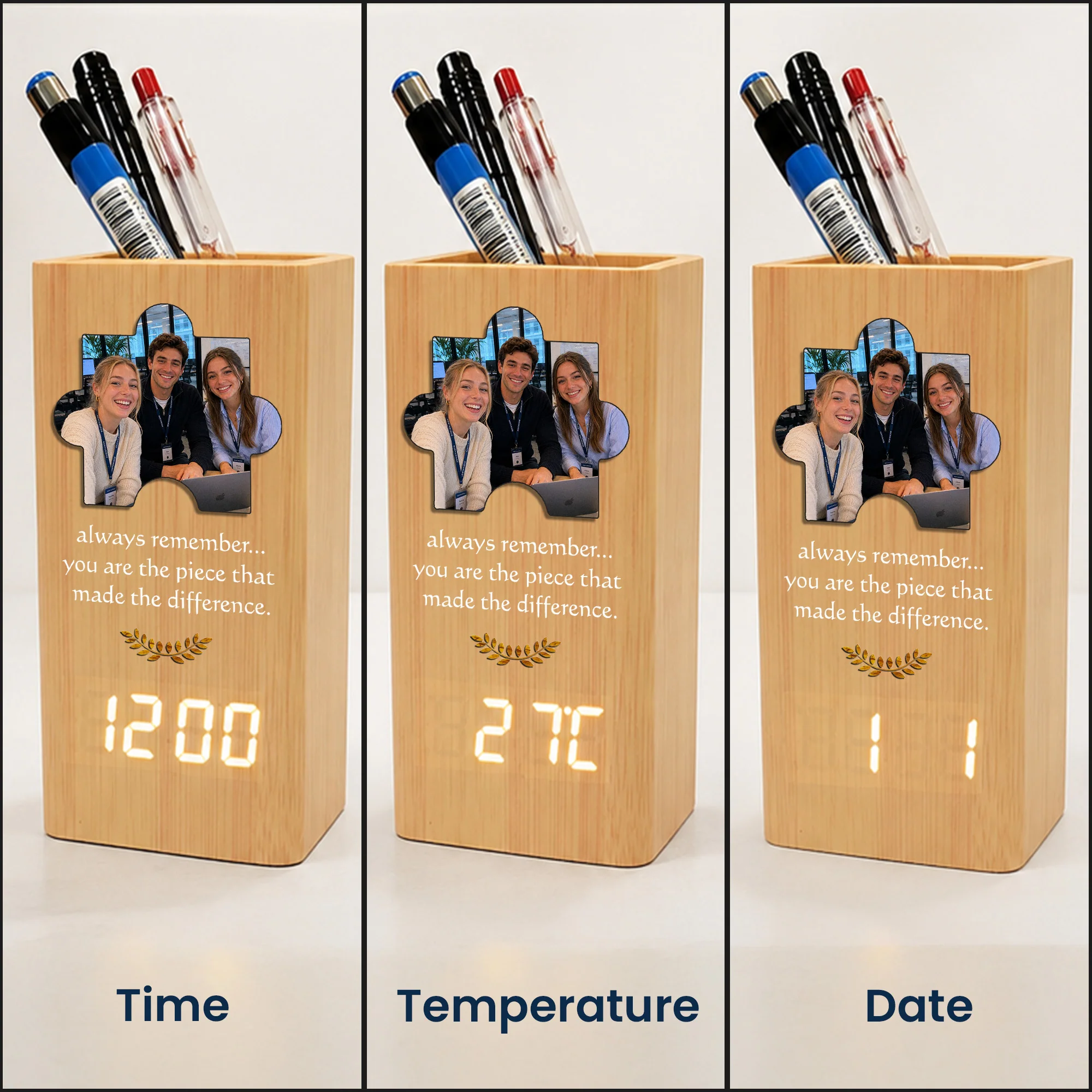 You Are The Piece That Made The Difference - Personalized Pen Holder With Clock - Image 5
