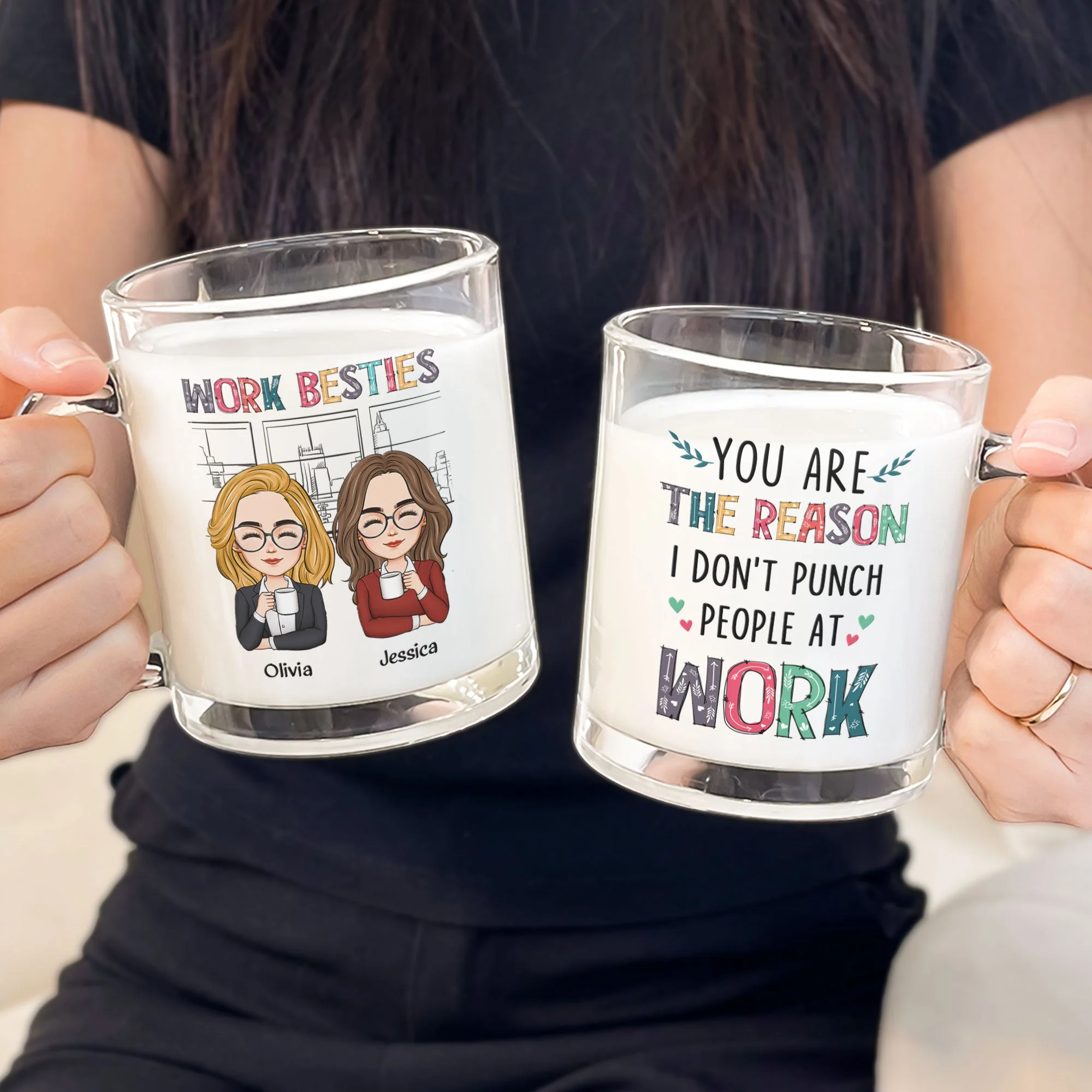 You Are The Reason I Don't Punch People At Work - Personalized Glass Mug - Image 3