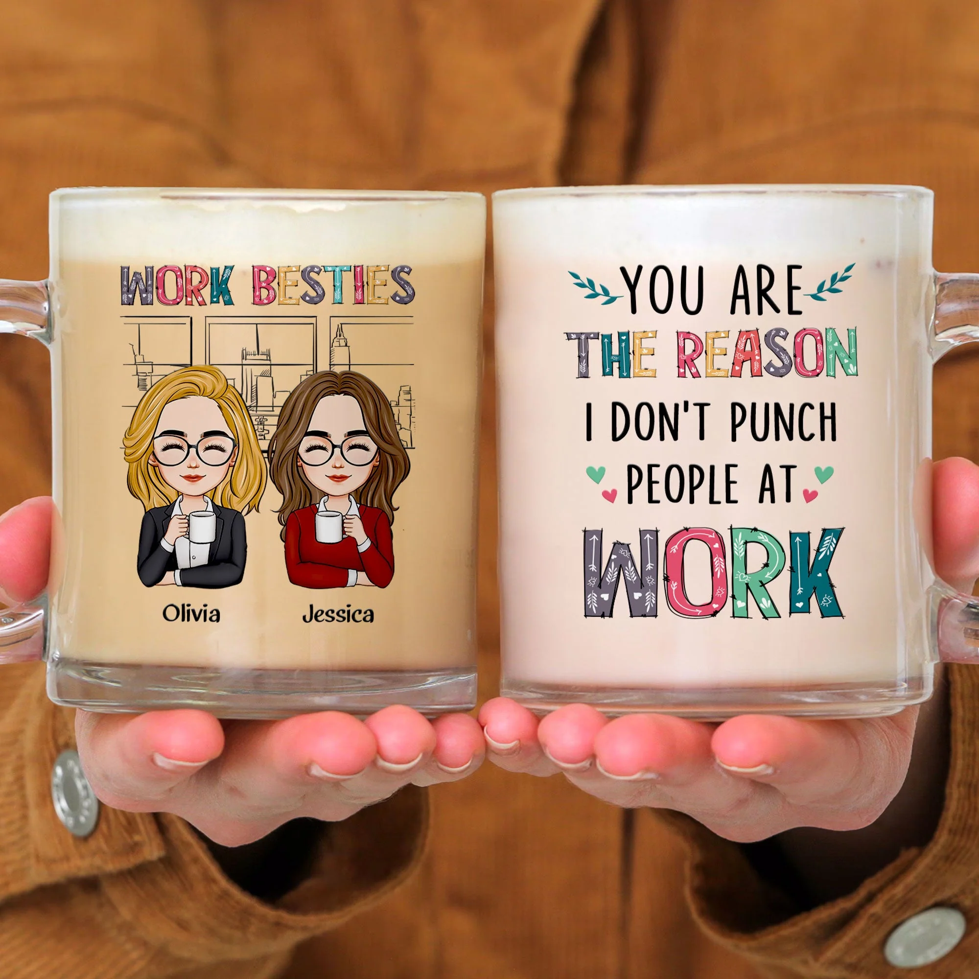 You Are The Reason I Don't Punch People At Work - Personalized Glass Mug - Image 4