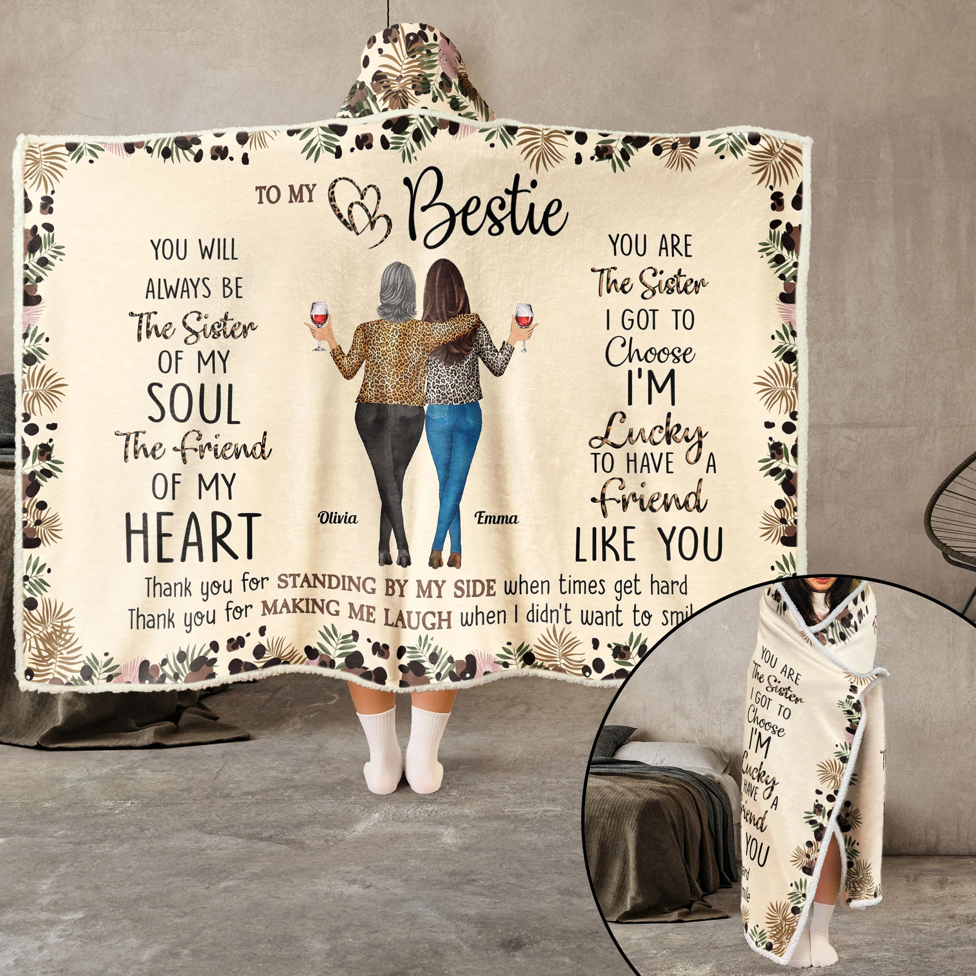 You Are The Sister I Got To Choose - Personalized Wearable Blanket Hoodie - Image 4