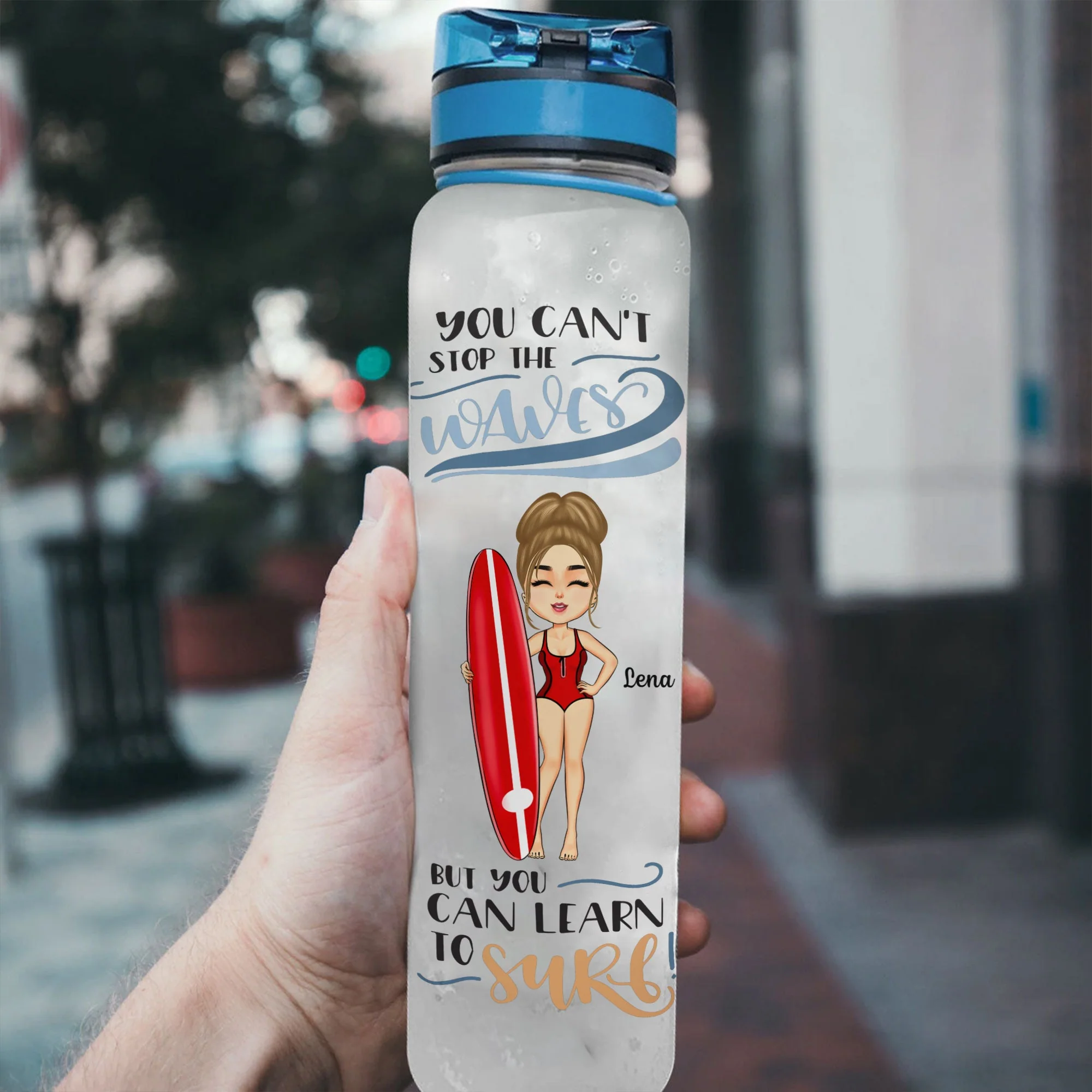 You Can't Stop The Waves But You Can Learn To Surf - Personalized Water Bottle With Time Marker - Summer, Vacation Gift For Surfing Lovers, Surfers, Beach Lover - Image 3