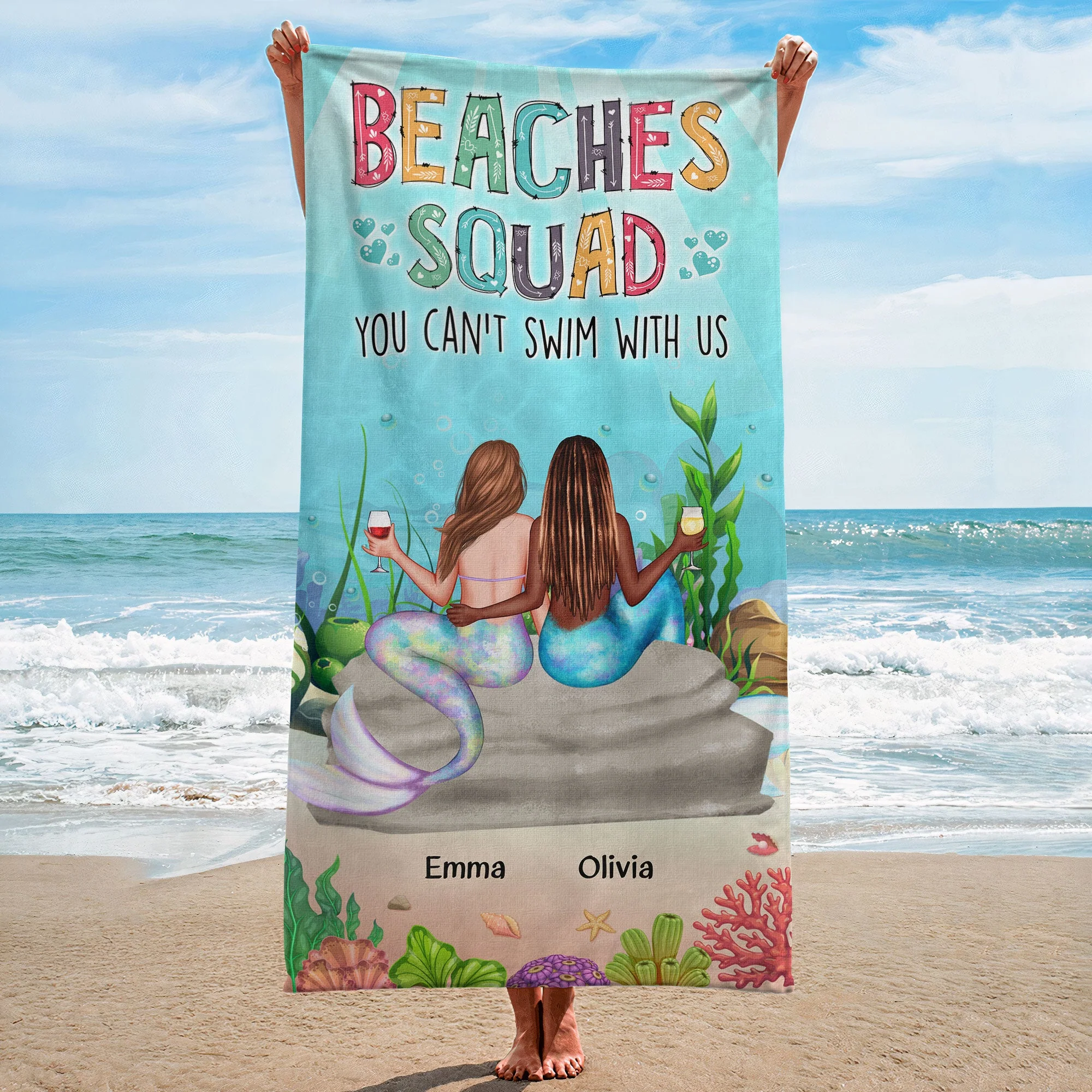 You Can't Swim With Us - Personalized Beach Towel - Image 3