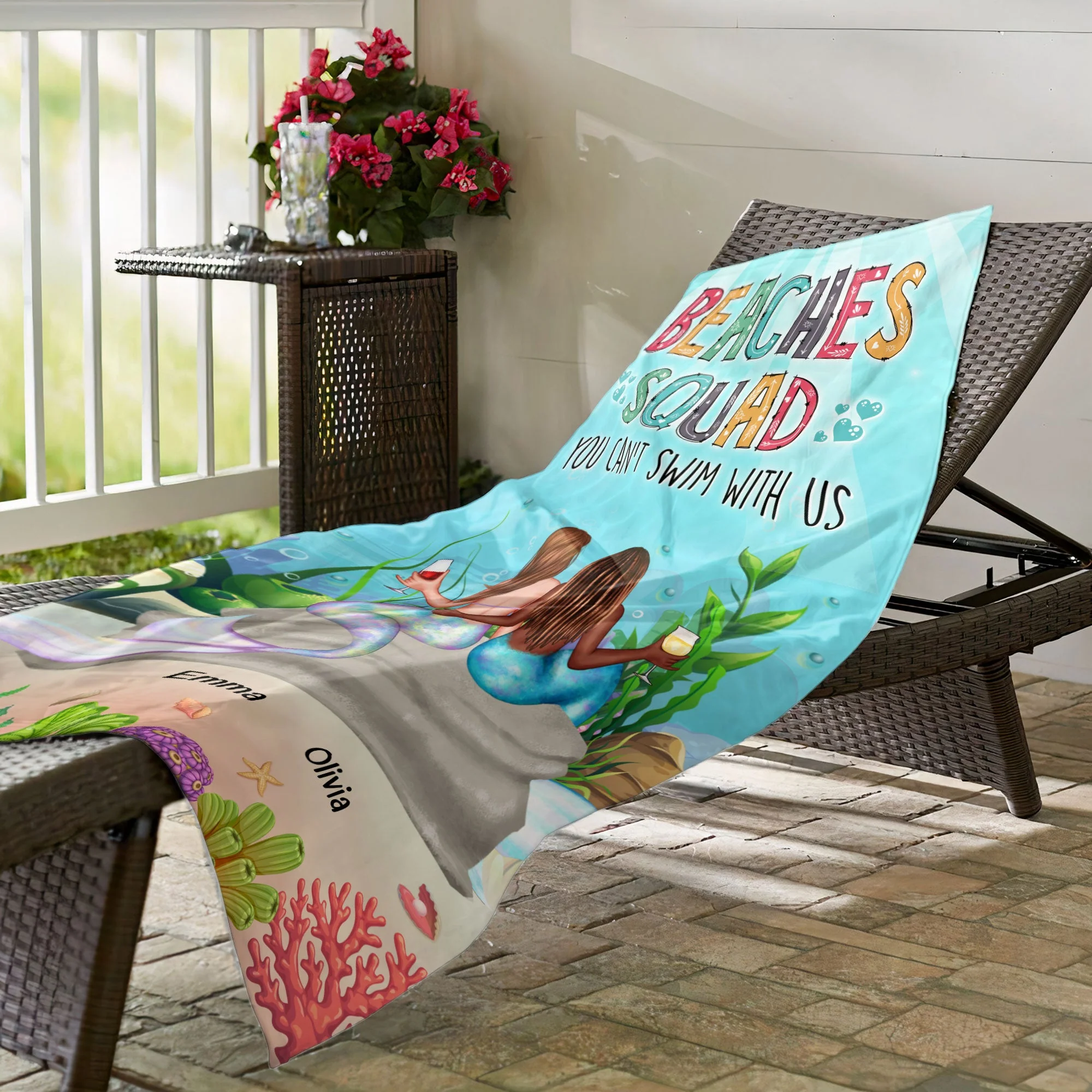 You Can't Swim With Us - Personalized Beach Towel - Image 5