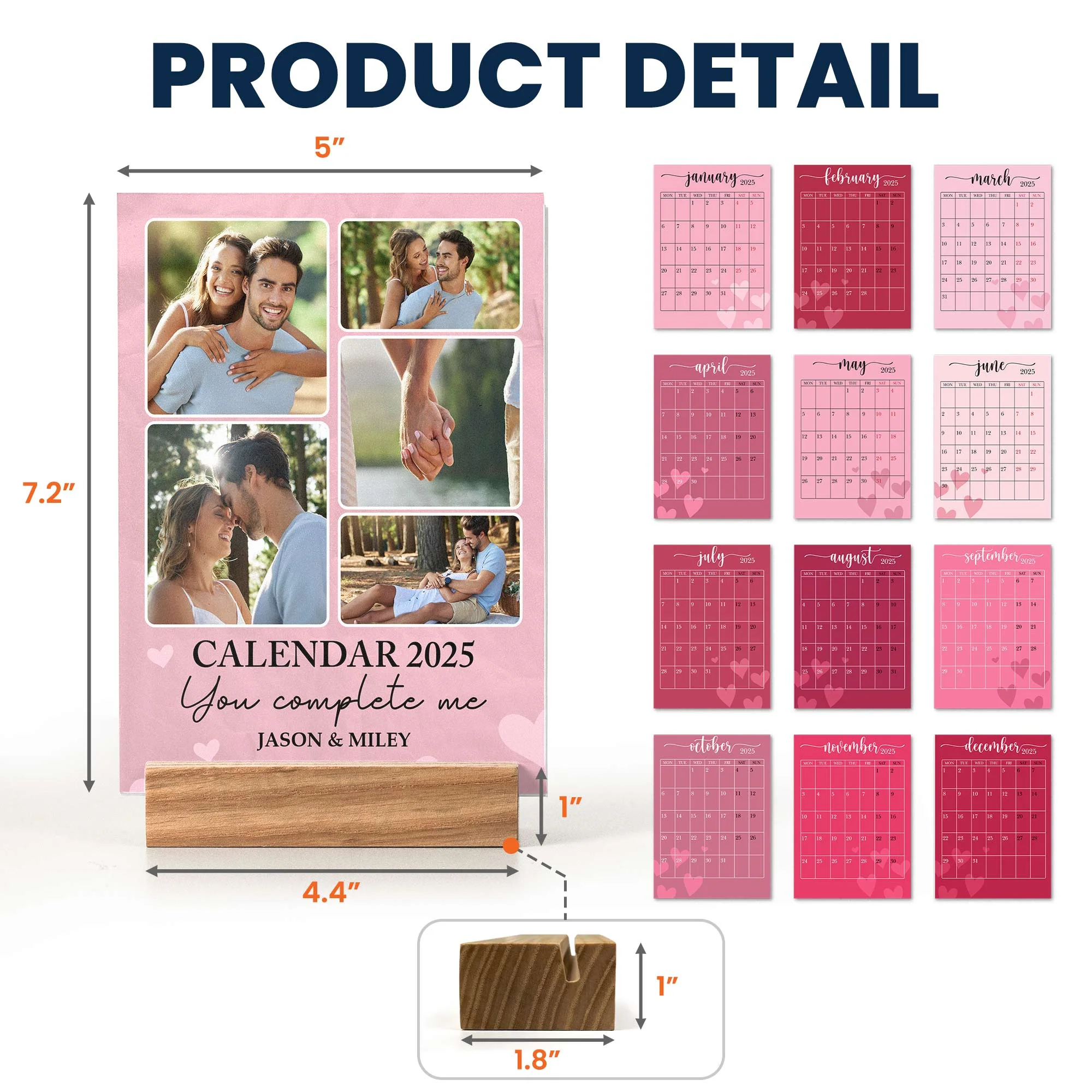 You Complete Me Couple Love - Personalized Photo Easel Calendar - Image 7