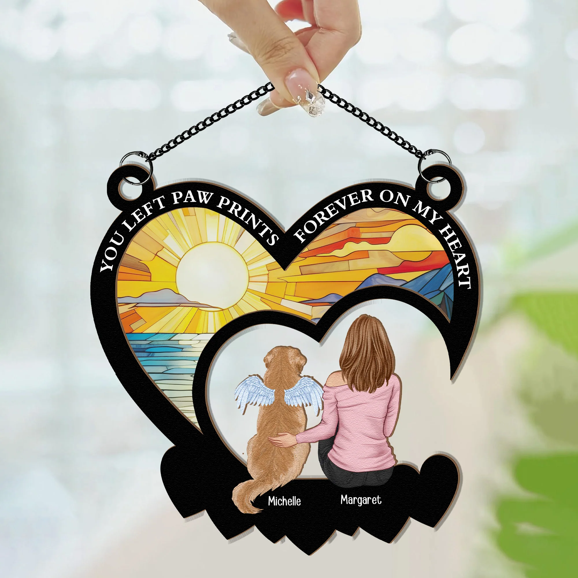 You Left Paw Prints On My Heart - Personalized Window Hanging Suncatcher Ornament - Image 3