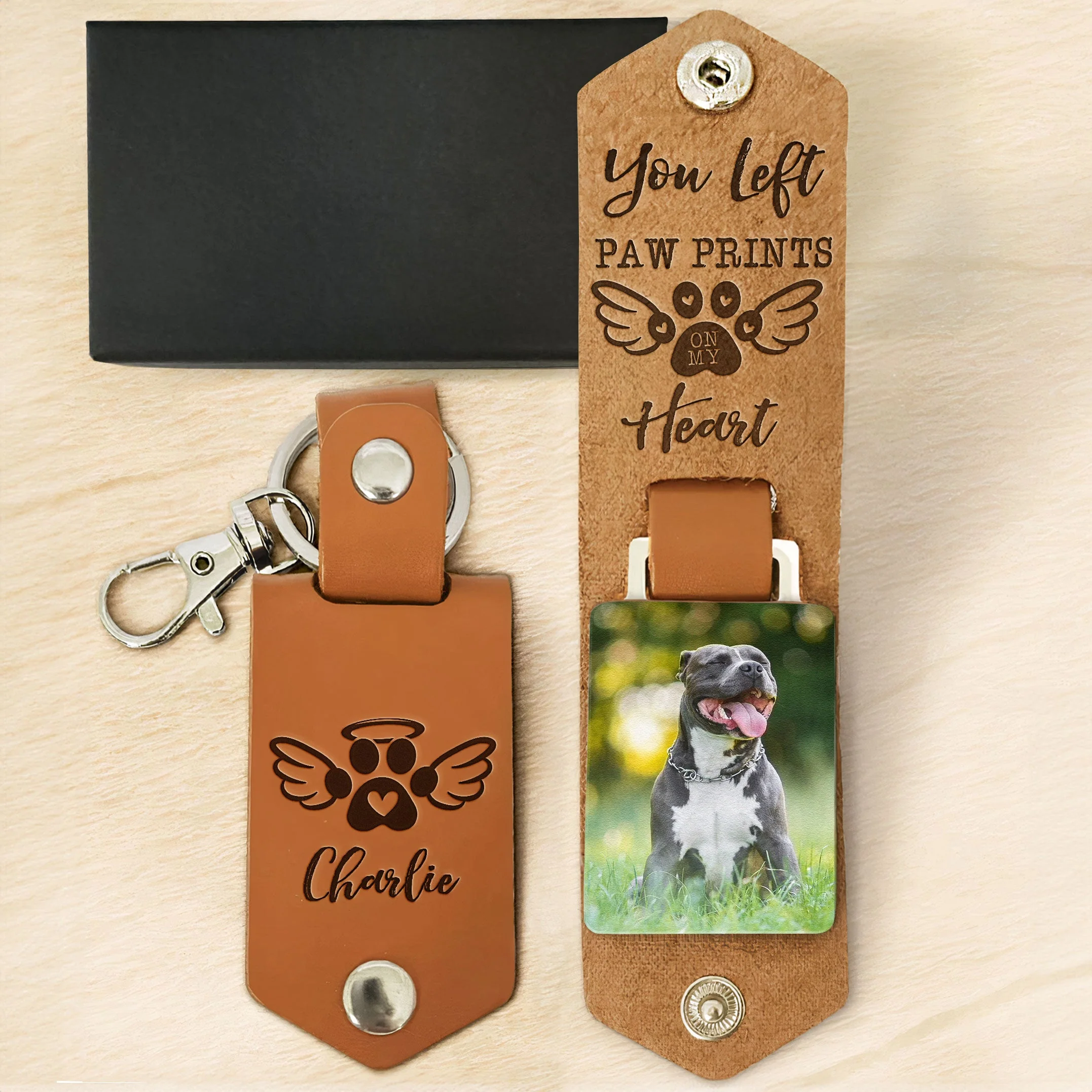You Left Paw Prints - Personalized Leather Photo Keychain - Image 3