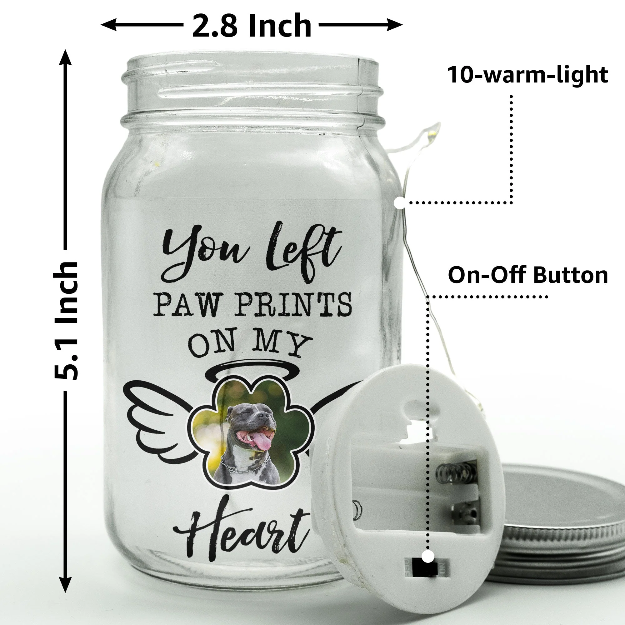 You Left Paw Prints - Personalized Photo Mason Jar Light - Image 4