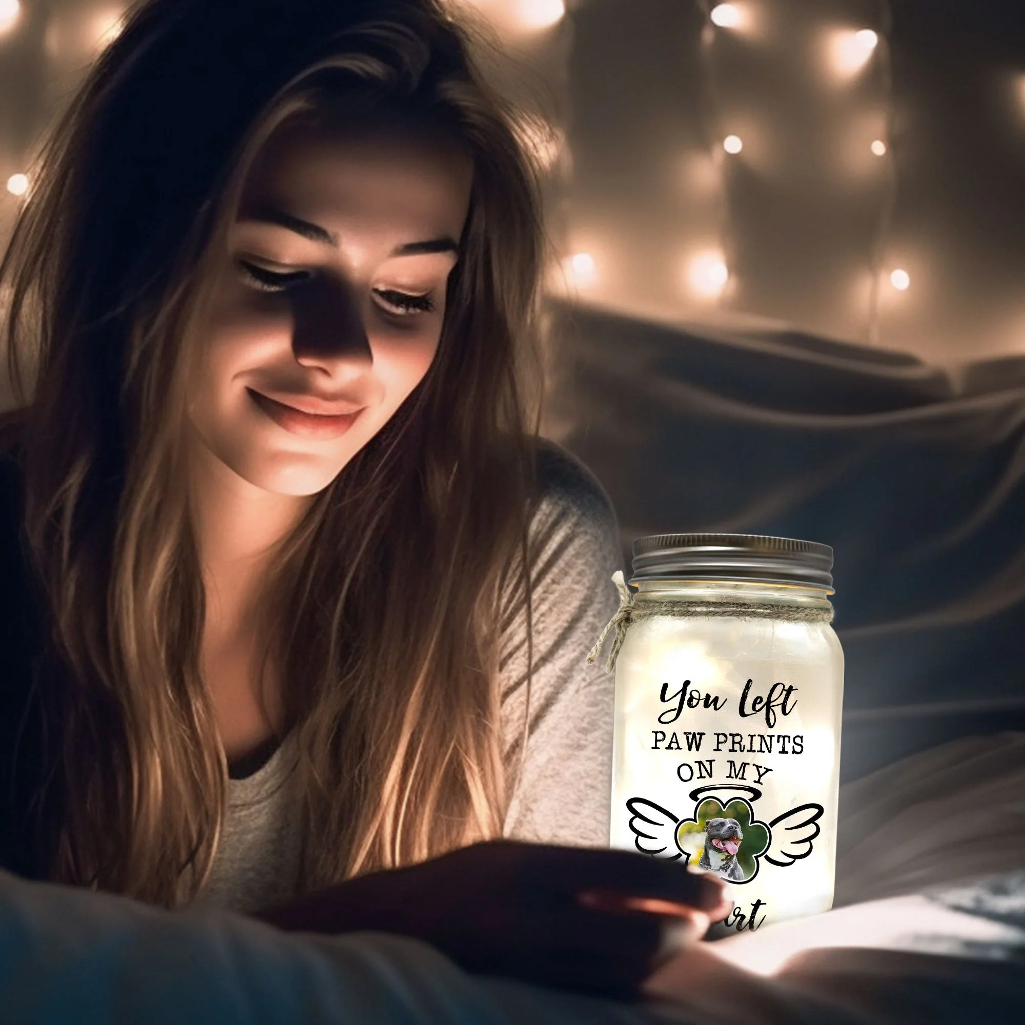 You Left Paw Prints - Personalized Photo Mason Jar Light - Image 6