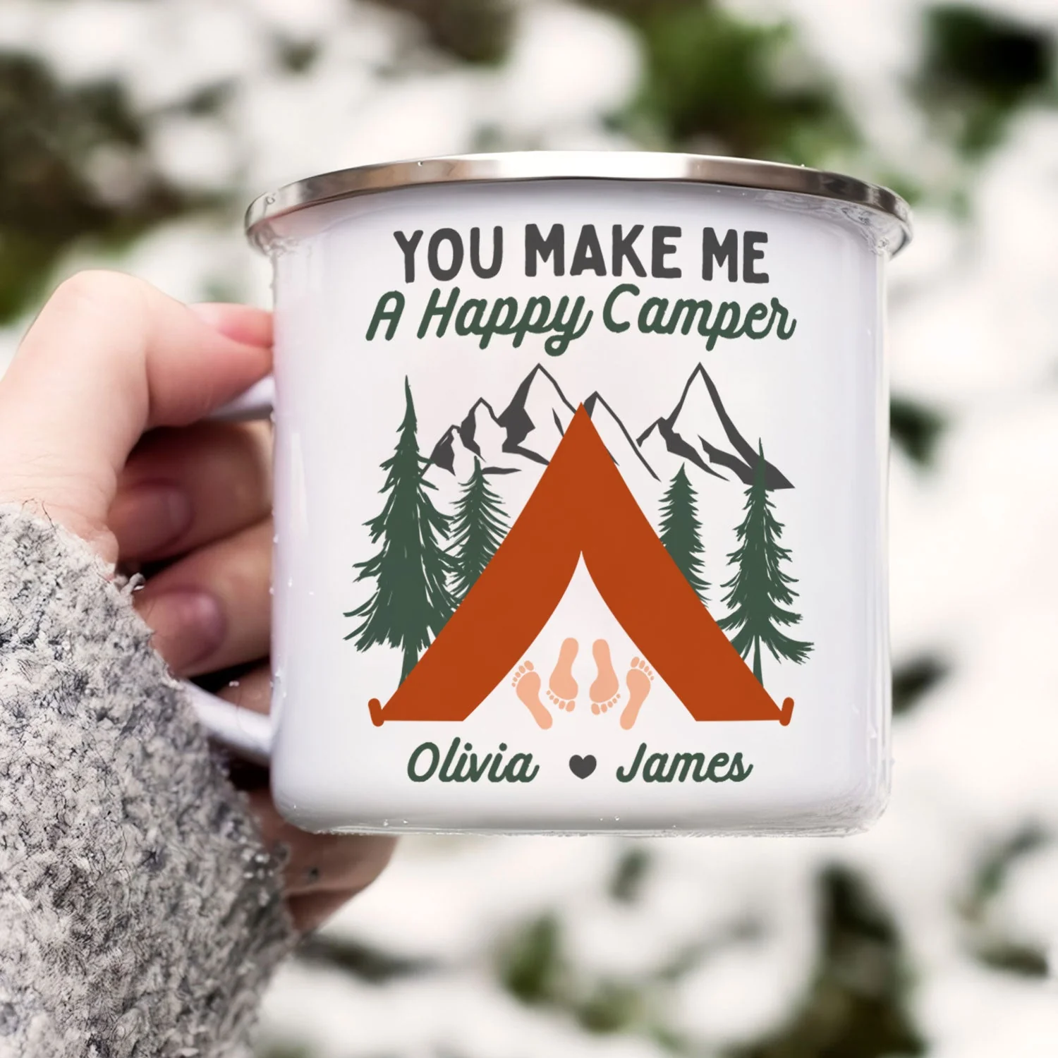 You Make Me A Happy Camper - Personalized Enamel Mug - Image 3