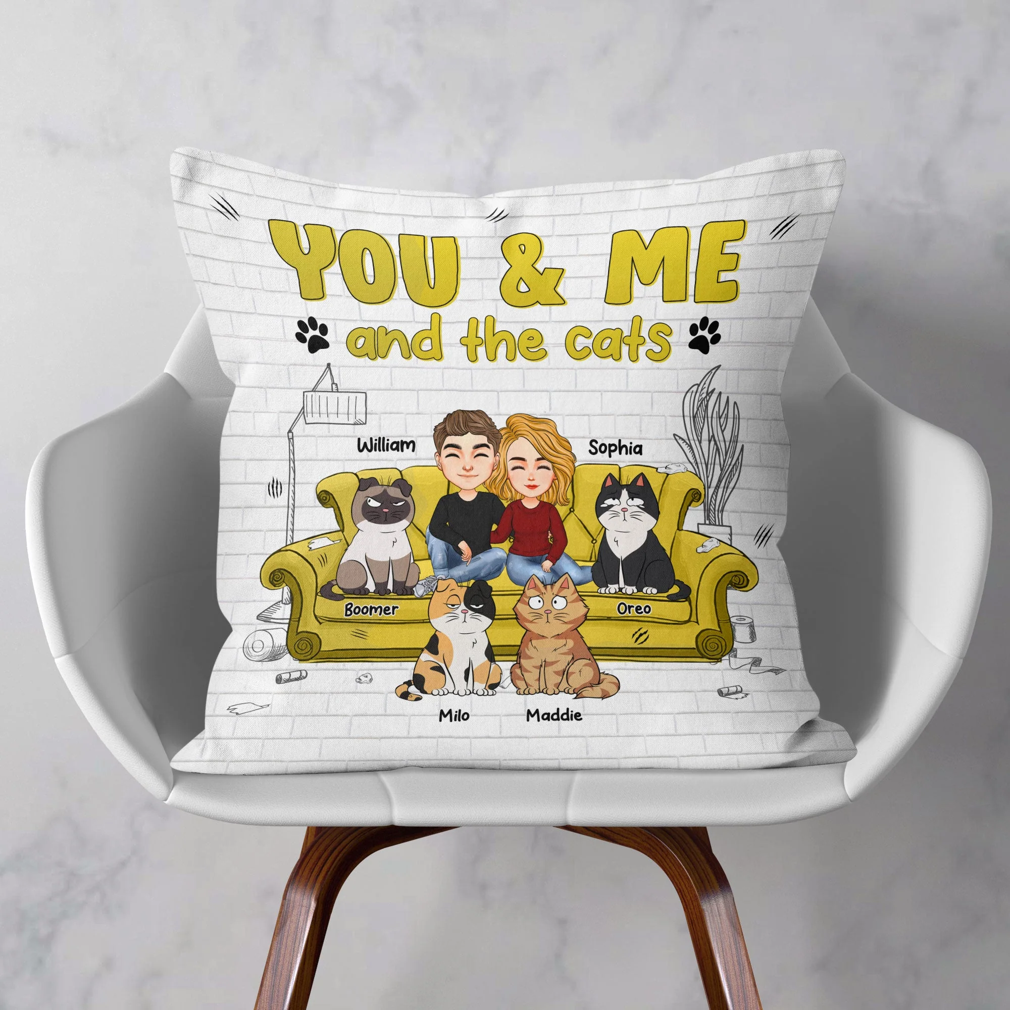 You & Me And The Cats - Personalized Pillow (Insert Included) - Image 3