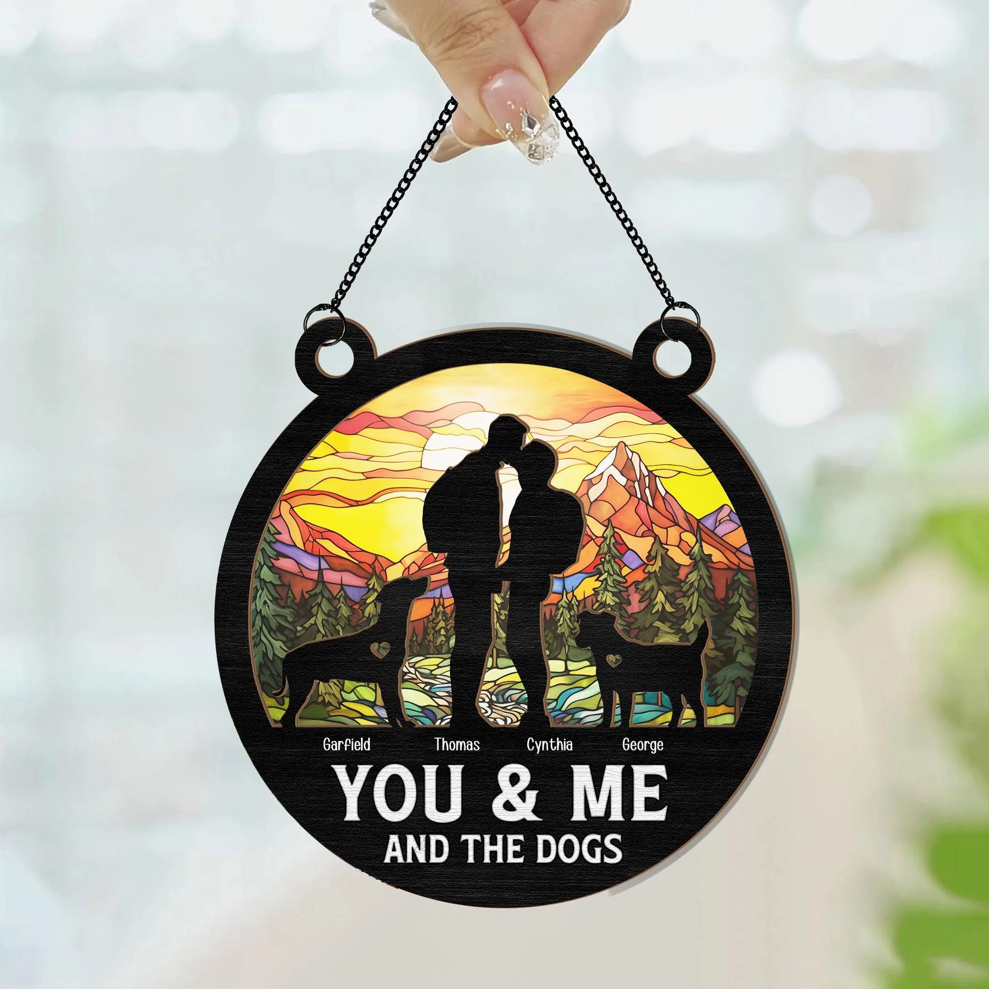 You & Me And The Dog - Personalized Window Hanging Suncatcher Ornament - Image 3