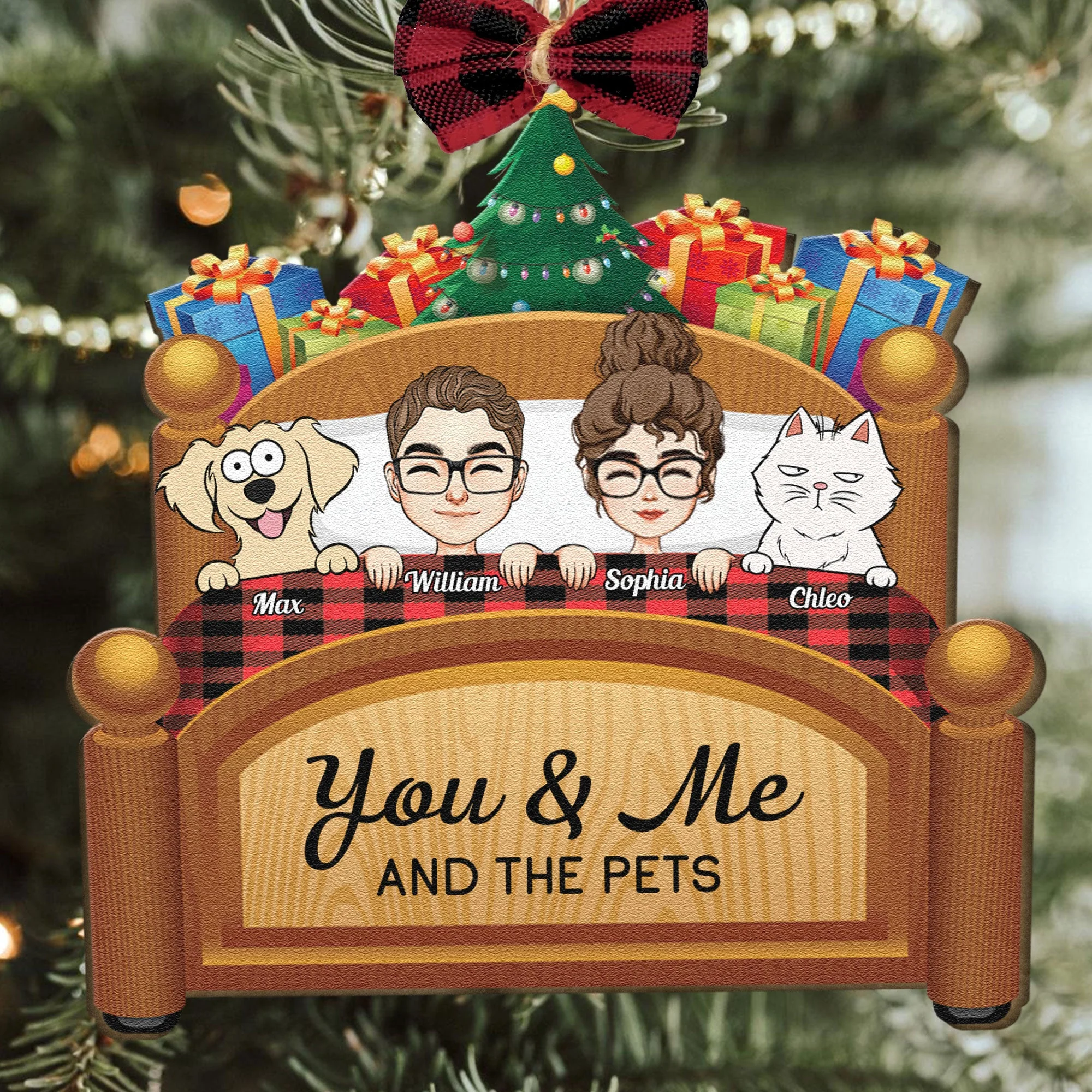 You & Me And The Dogs Cats Pets - Personalized Custom Shaped Wooden Ornament - Image 2