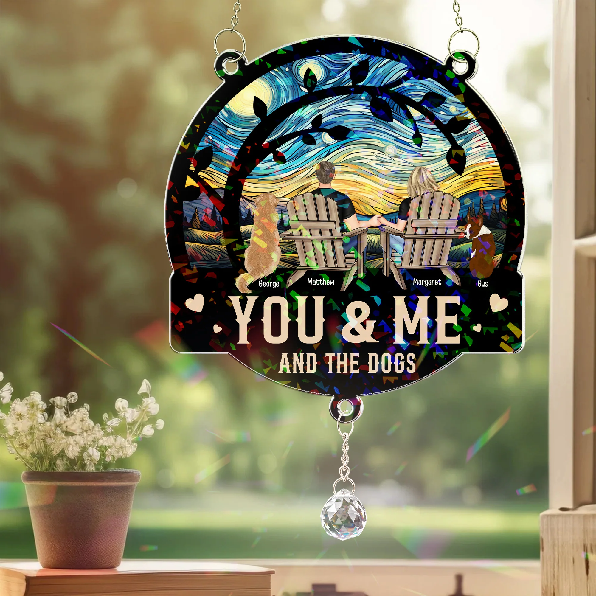 You & Me And The Dogs - Personalized Acrylic Suncatcher With Crystal Ball Prism - Image 5