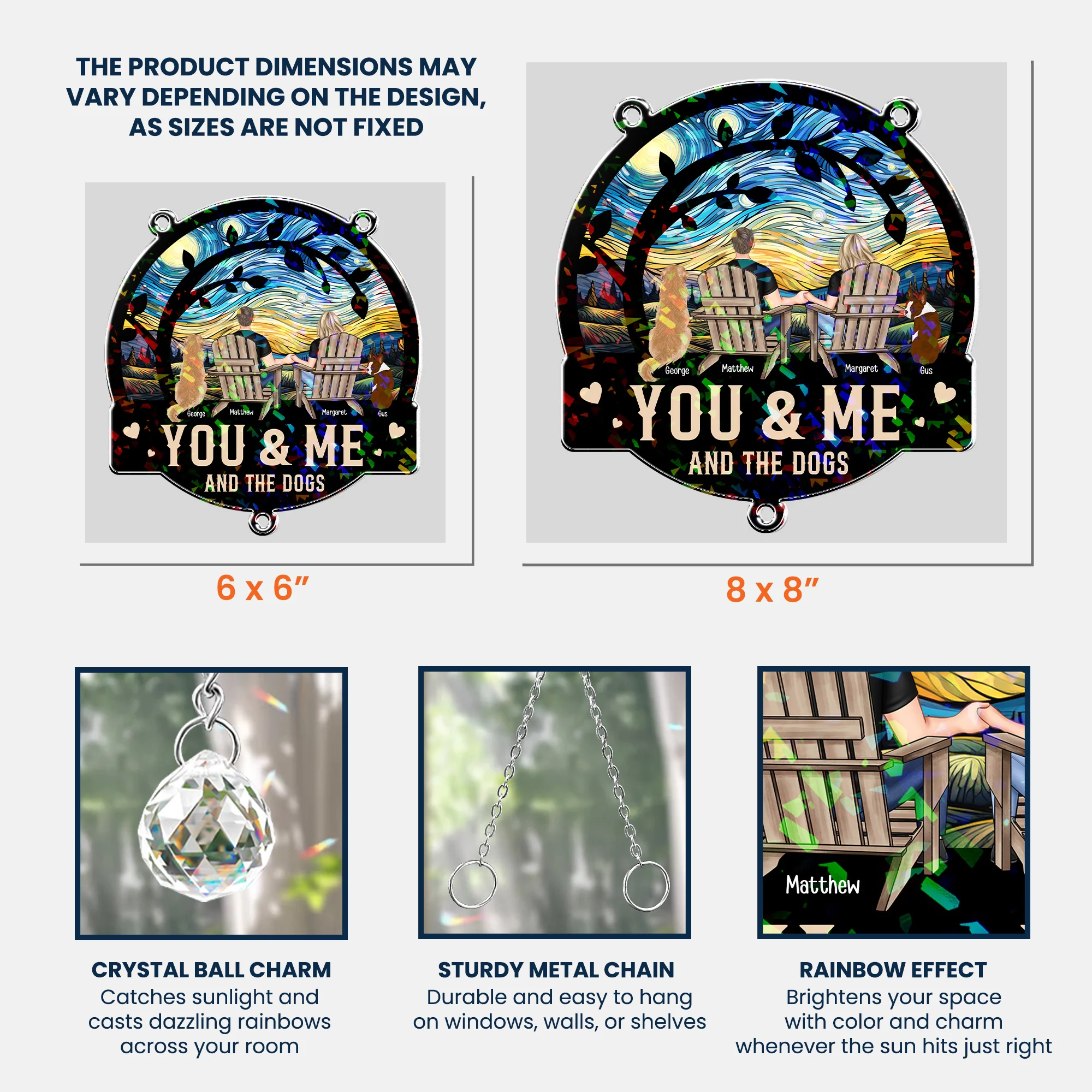 You & Me And The Dogs - Personalized Acrylic Suncatcher With Crystal Ball Prism - Image 7