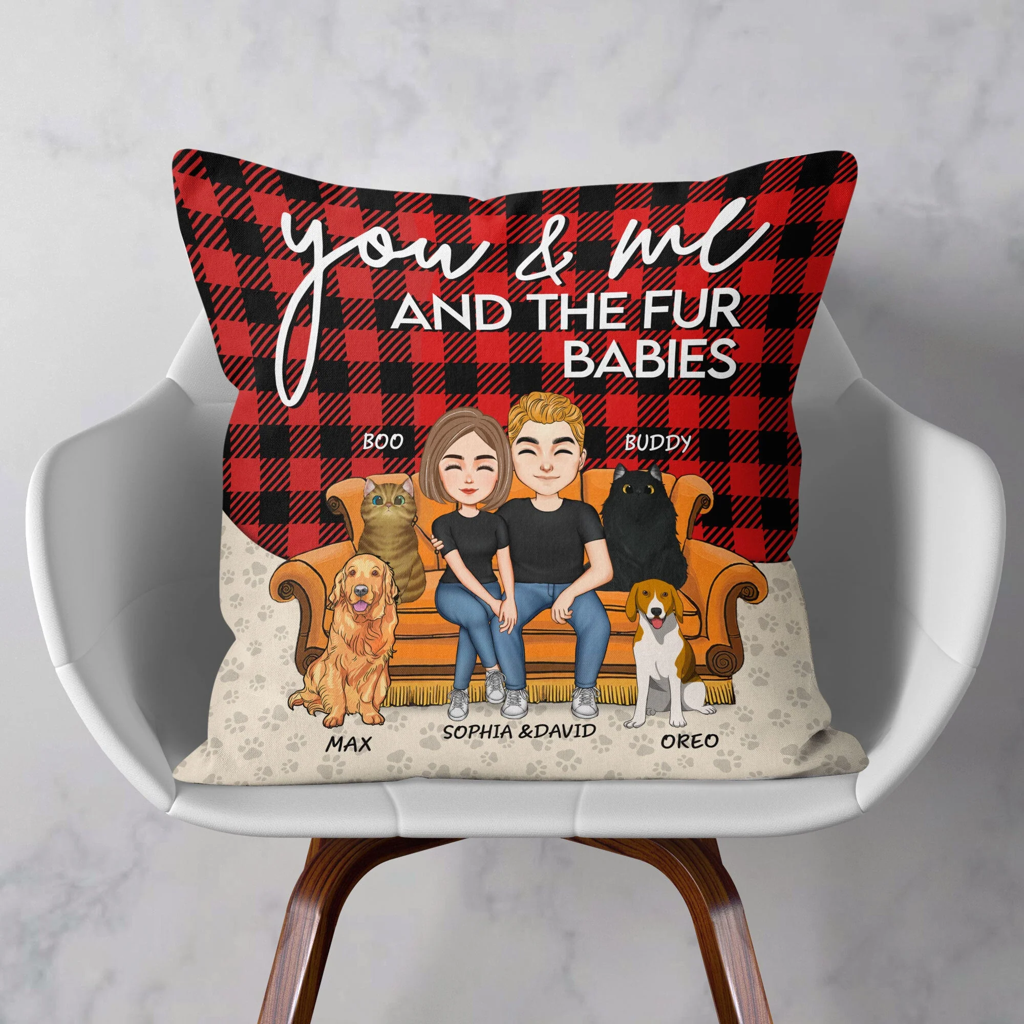 You & Me And The Fur Babies - Personalized Pillow (Insert Included) - Anniversary, Birthday, Funny Gift For Couple, Dog & Cat Lovers - Image 2