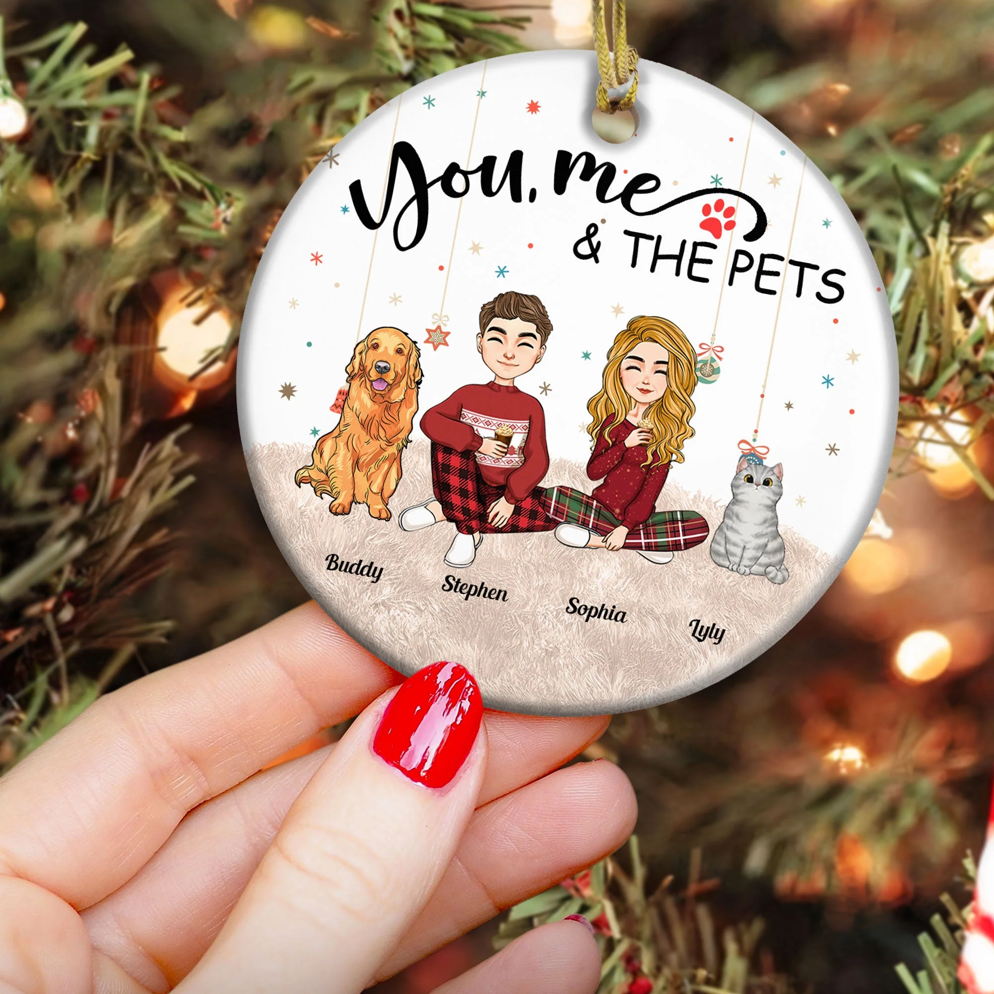 You, Me And The Pets - Personalized Ceramic Ornament - Image 3