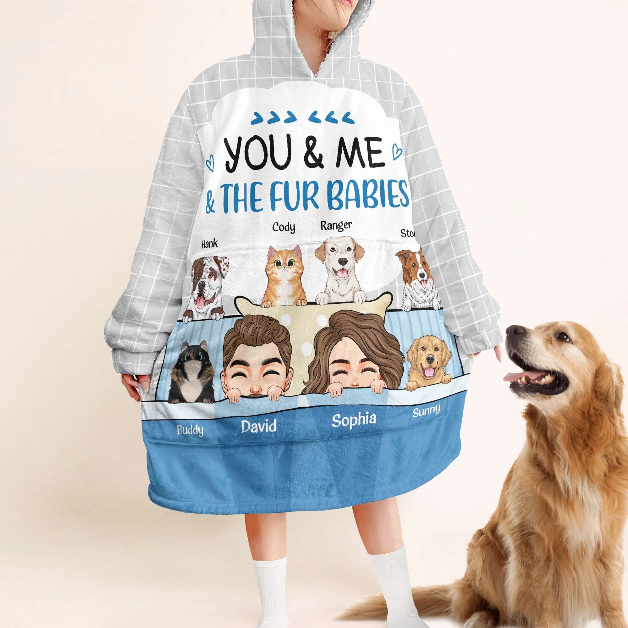 You, Me, Fur Babies - Personalized Oversized Blanket Hoodie - Image 2