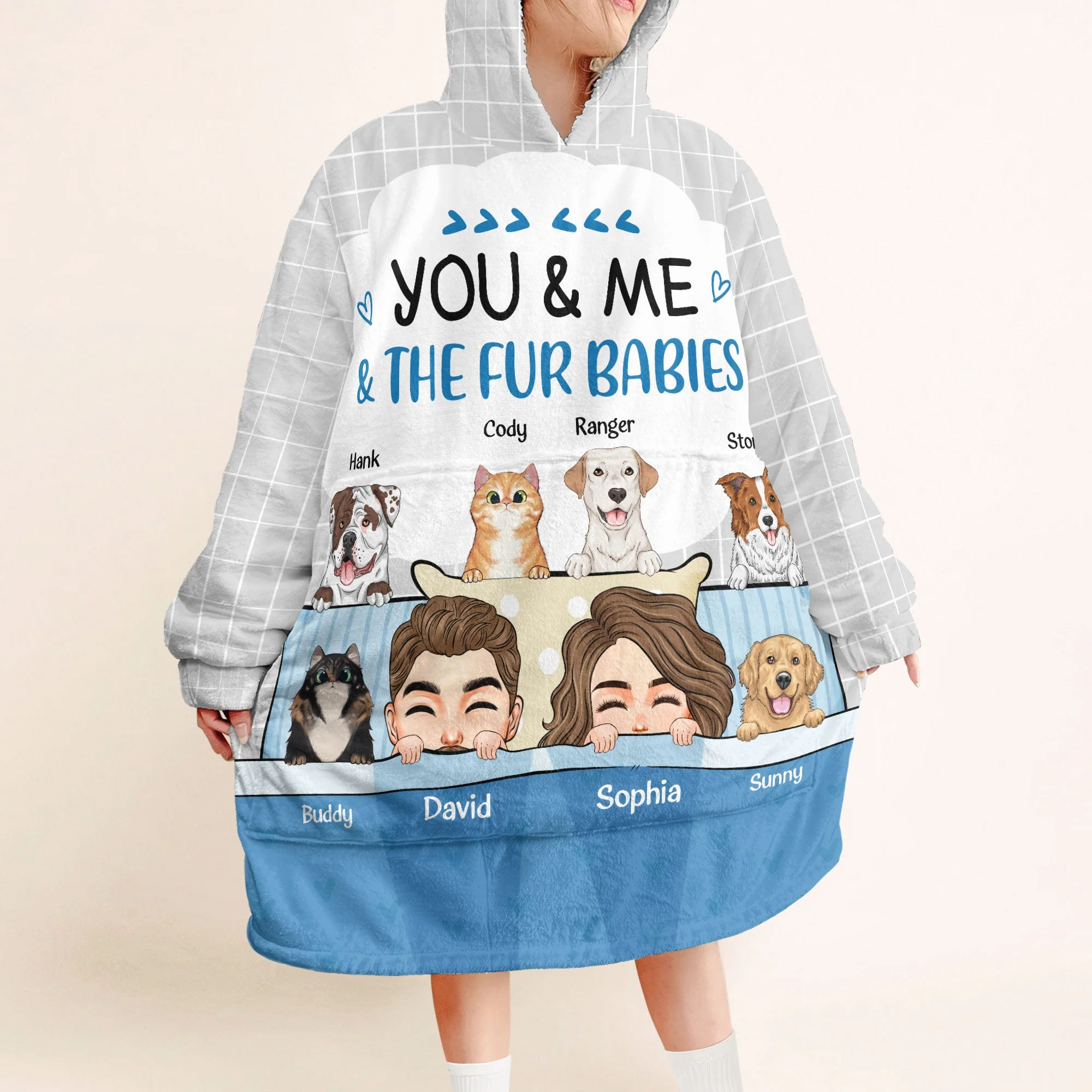 You, Me, Fur Babies - Personalized Oversized Blanket Hoodie - Image 3