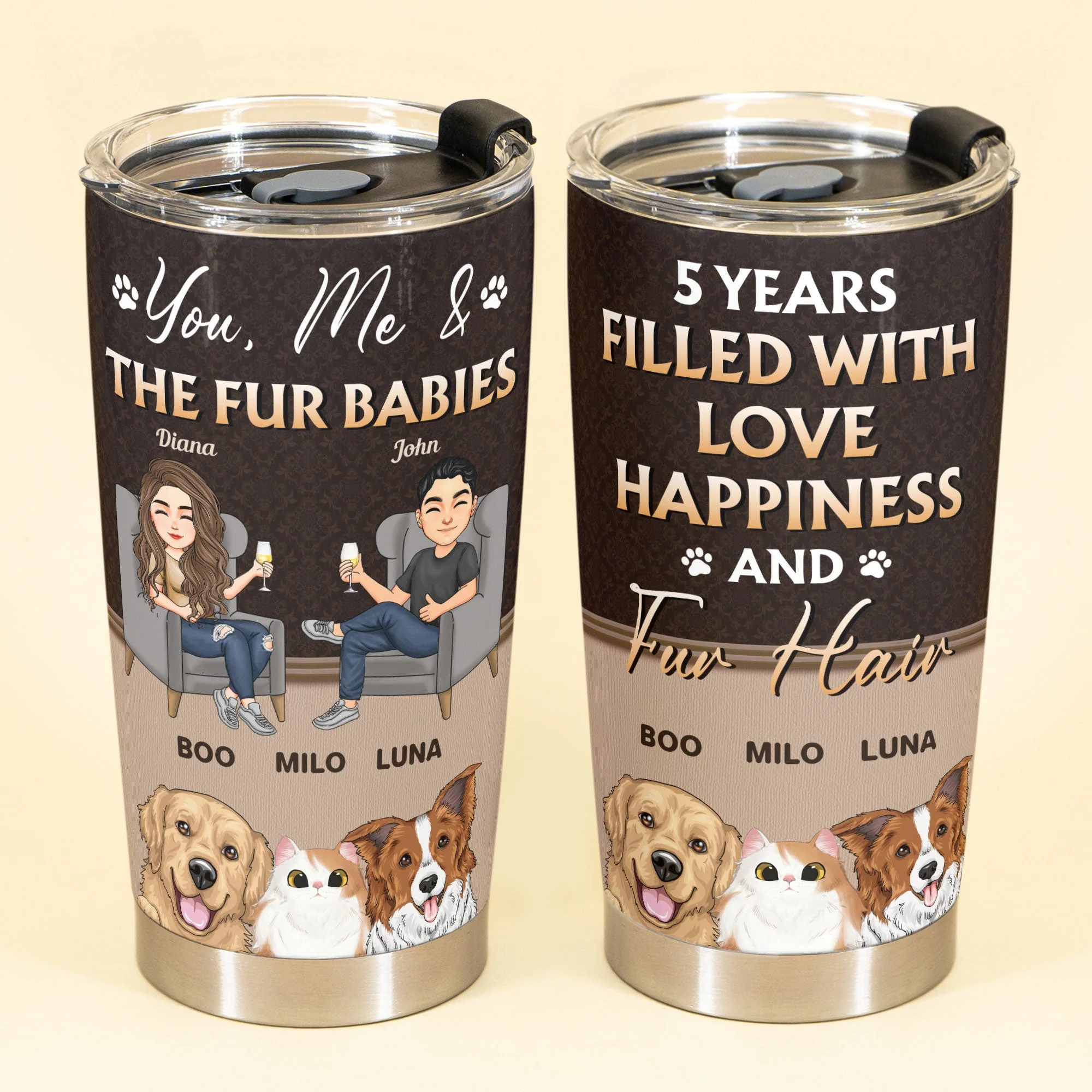 You & Me & Fur Babies - Personalized Tumbler Cup - Image 2