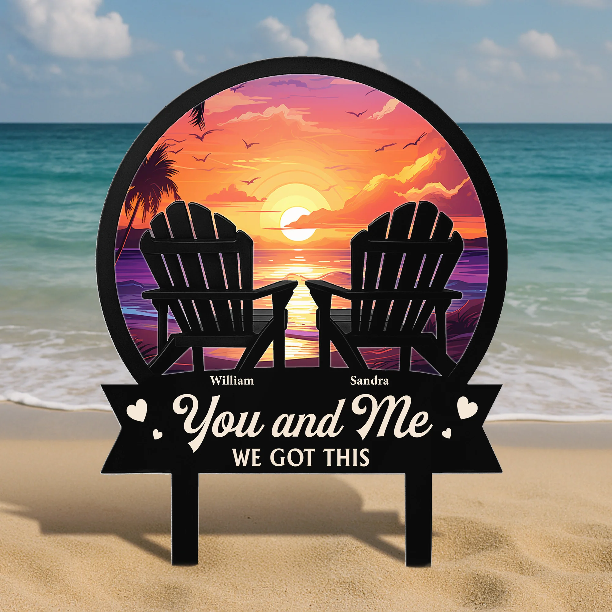 You & Me We Got This Beach Scene - Personalized Metal Garden Stake