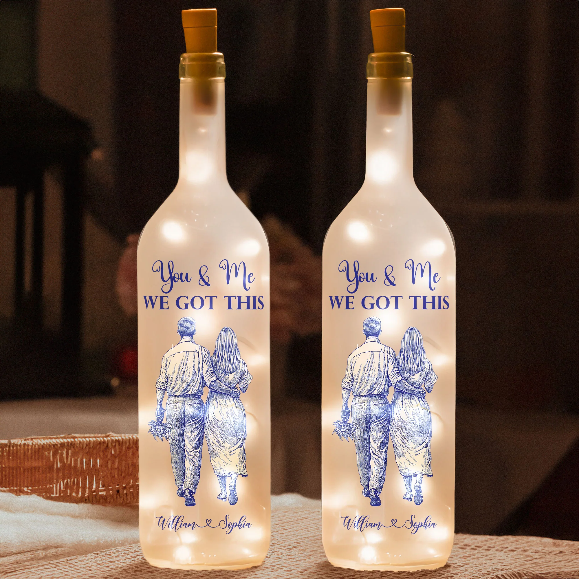 You & Me We Got This - Couples Anniversary Gifts Toile De Jouy - Personalized Bottle Lamp - Image 2