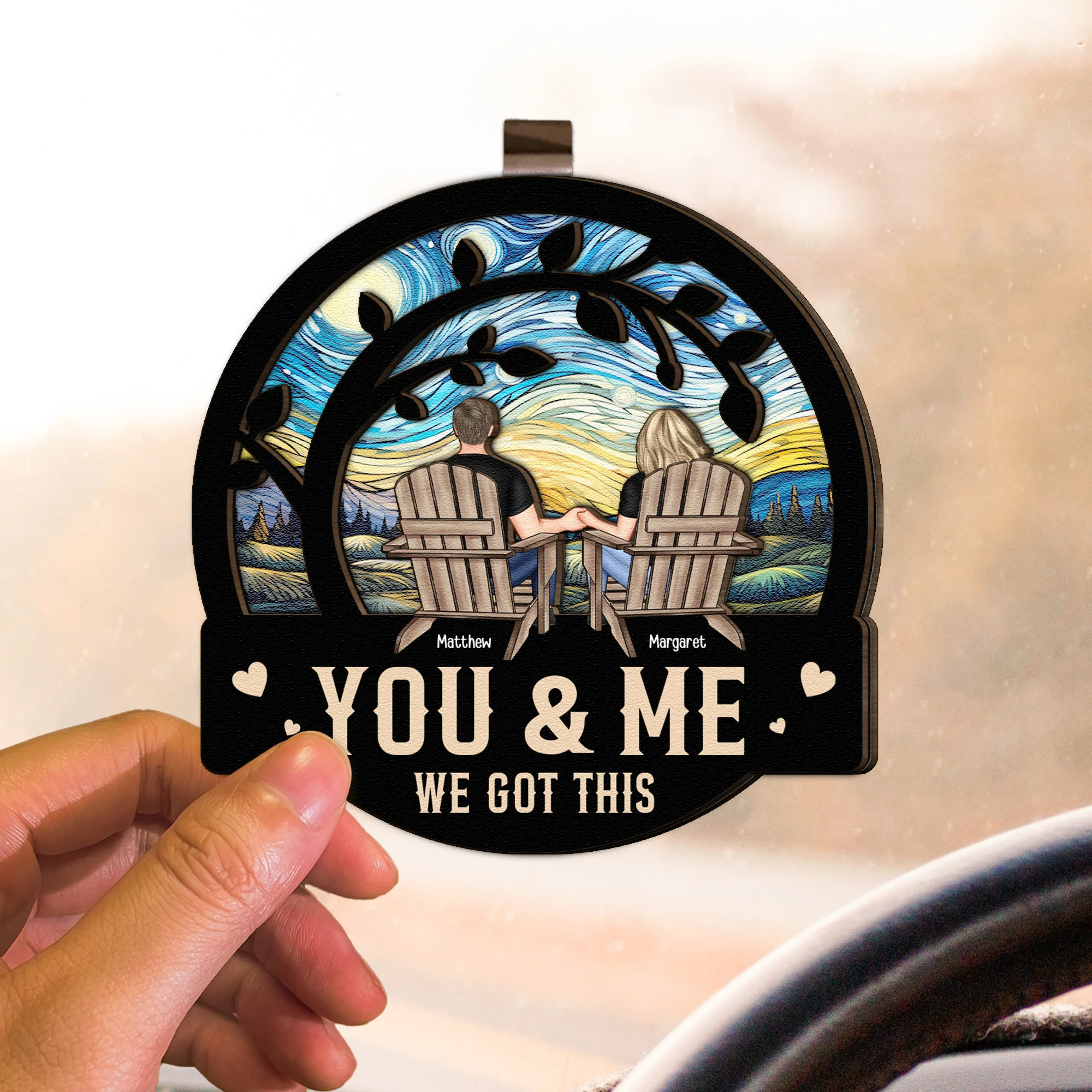 You & Me We Got This - Personalized Wooden Car Visor Clip - Image 3
