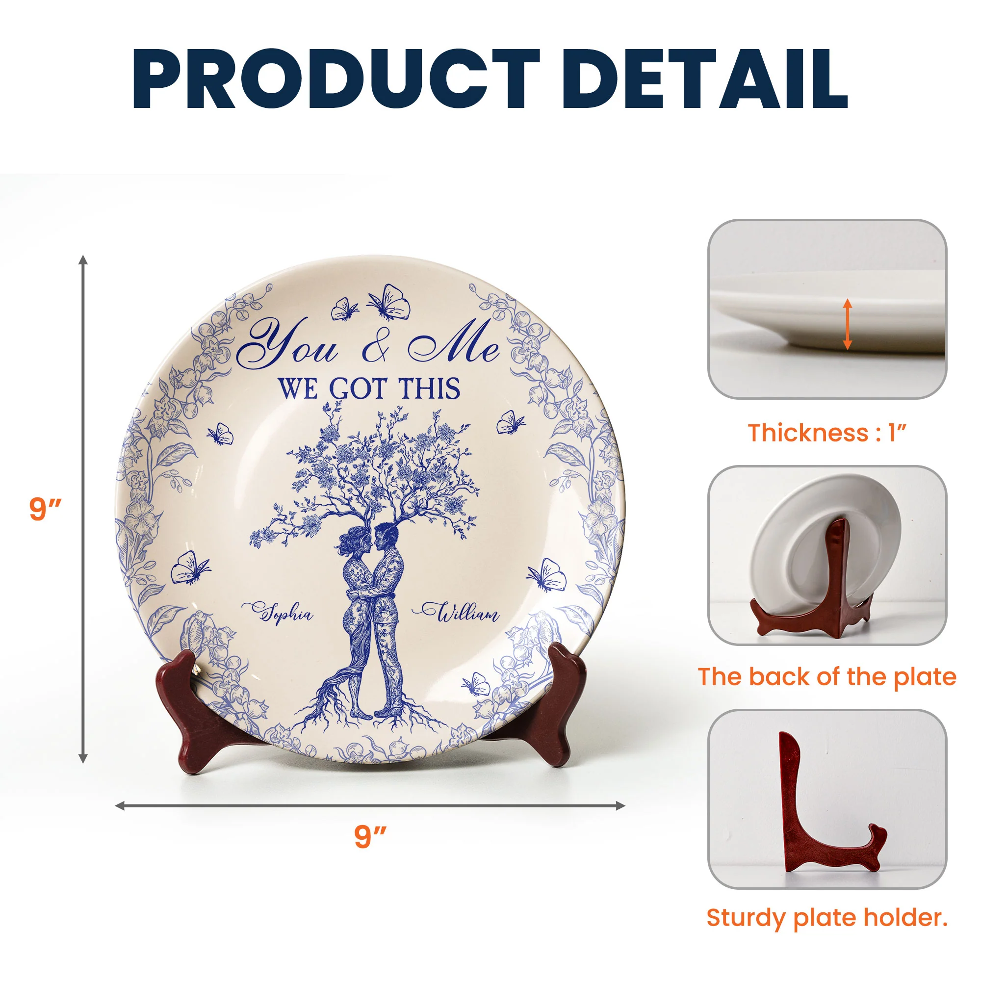 You & Me We Got This Toile De Jouy Style - Personalized Ceramic Plate - Image 5